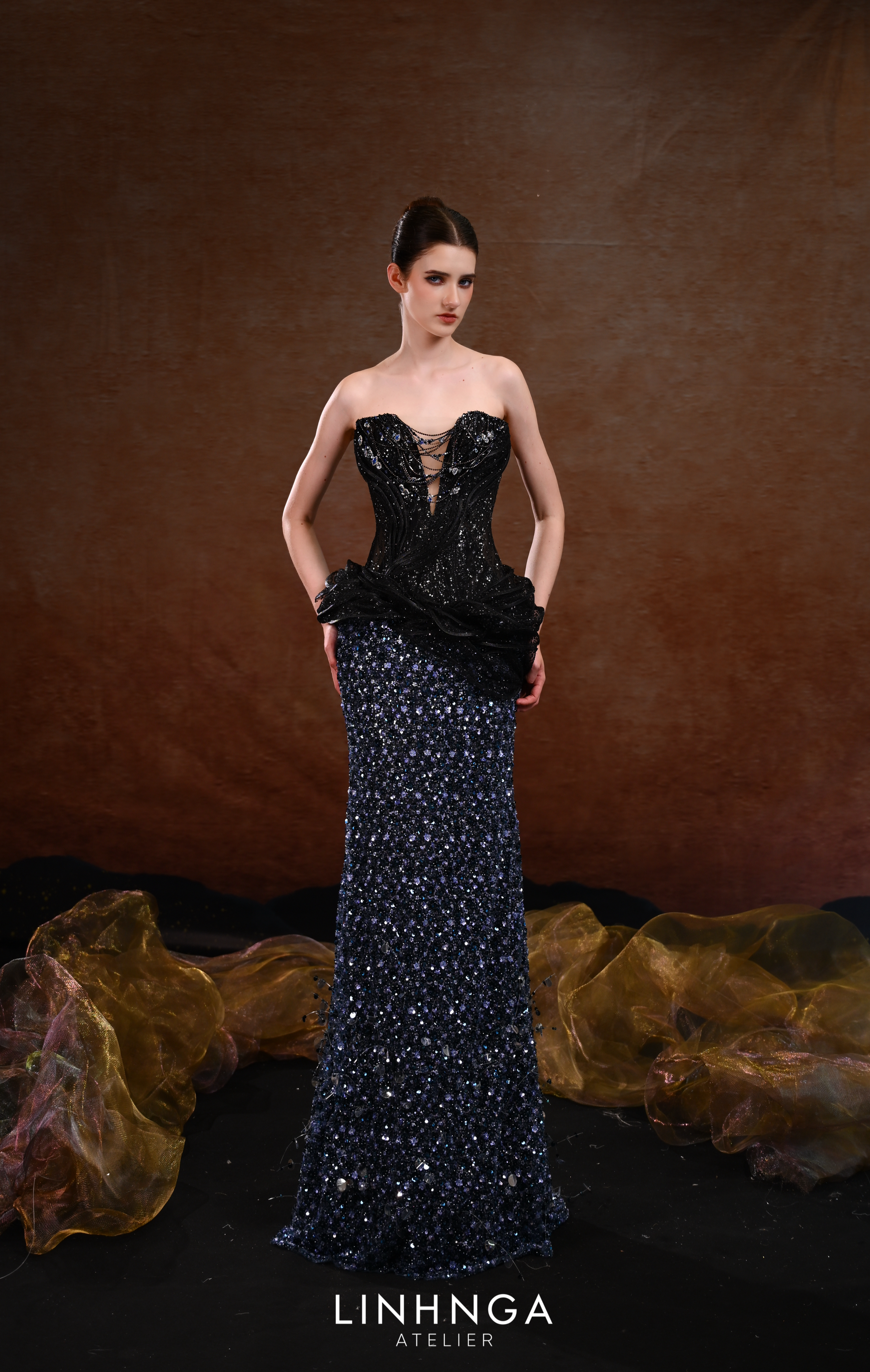 Linh Nga LMBCT307 – Structured Beadwork Strapless Dress
