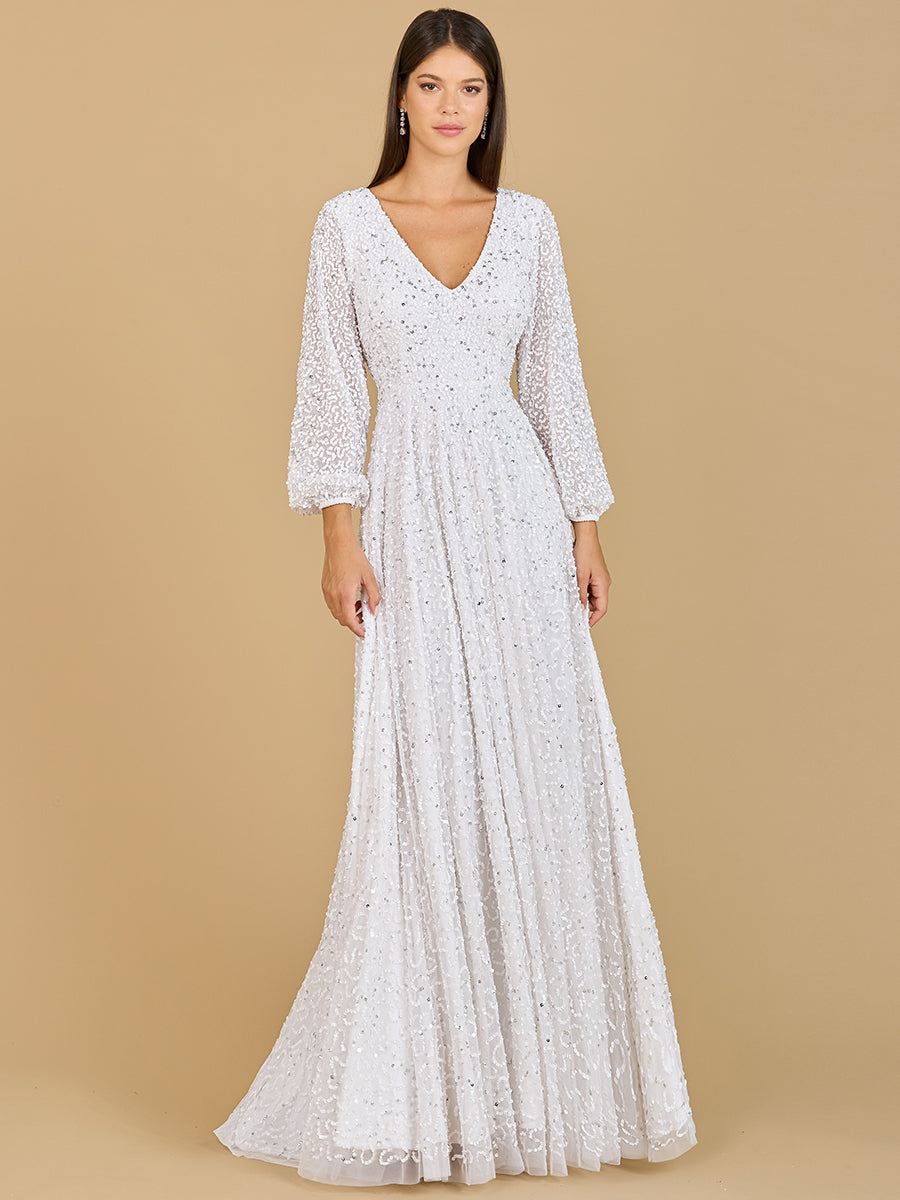 Long Sleeve, Beaded A-Line Bridal Dress 51124