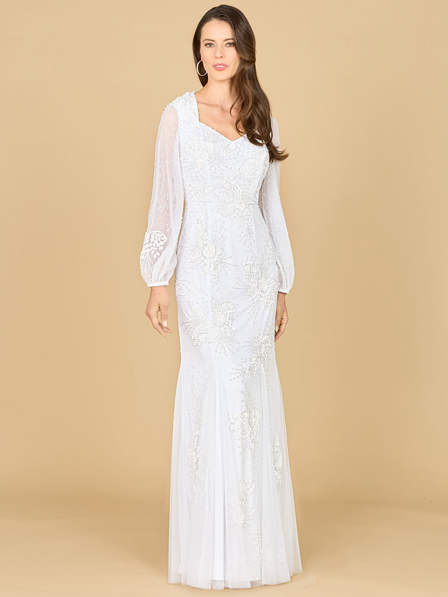 Long Sleeve Beaded Bridal Gown 51178