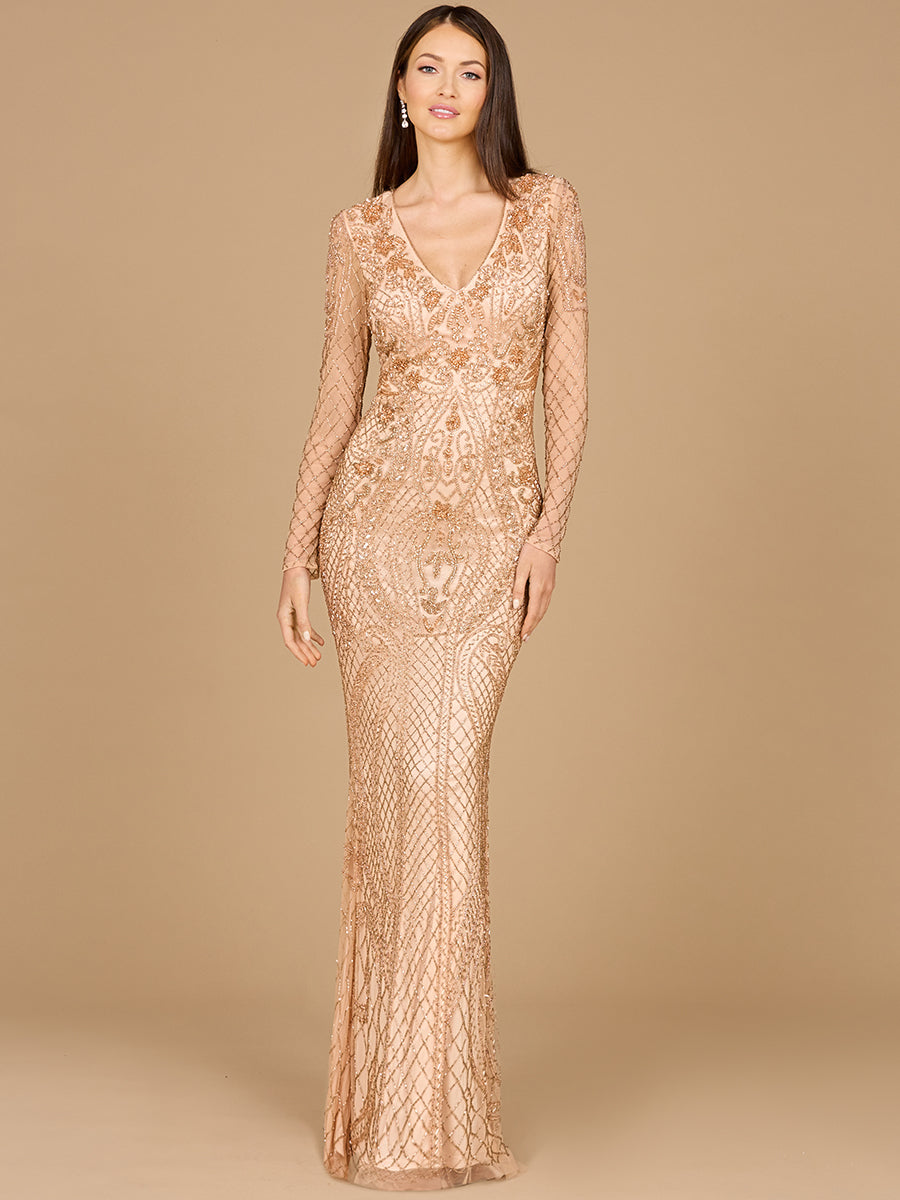 Long Sleeve Beaded Dress 29615