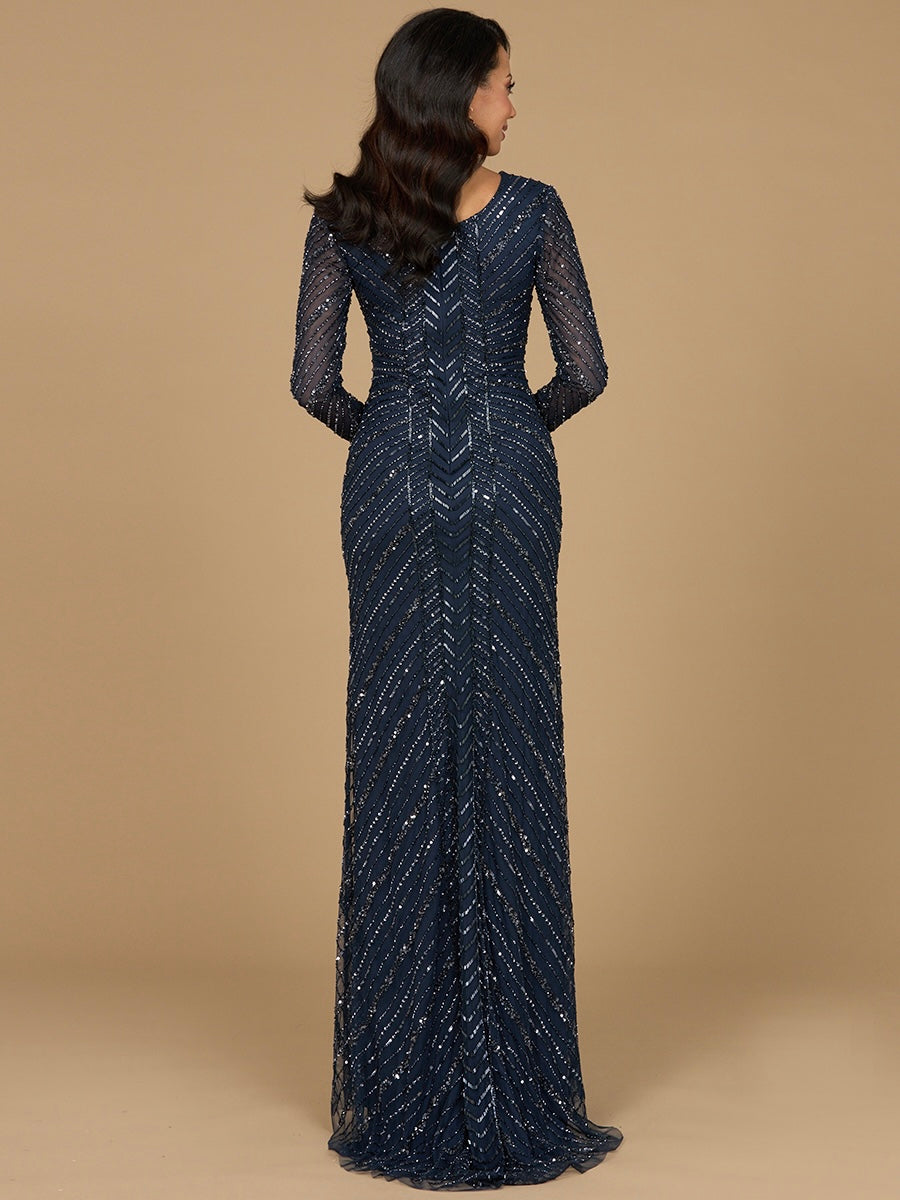 Long Sleeve Beaded Gown 28951