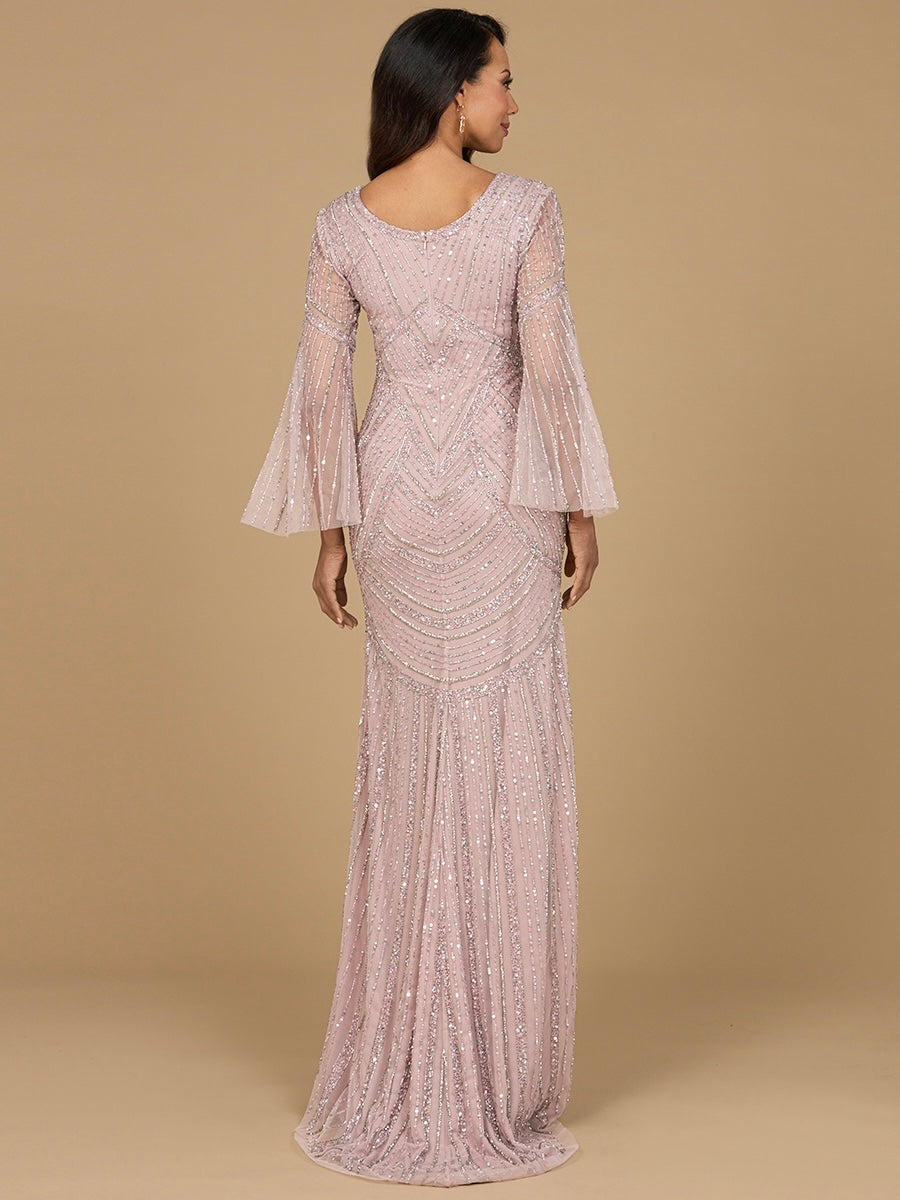 Long Sleeve Beaded Gown 28954
