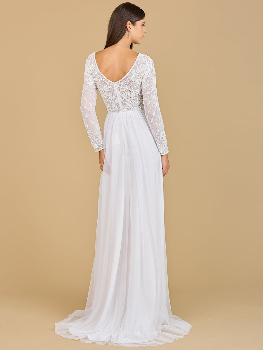 Long Sleeve Bridal Gown with Flowy Skirt 51067