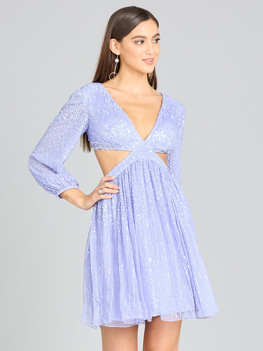 Long Sleeve Cut Out Dress with Lace Up Back 29288