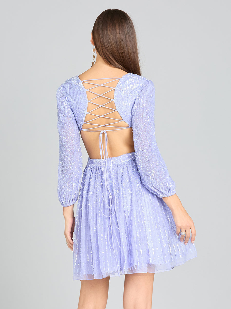 Long Sleeve Cut Out Dress with Lace Up Back 29288