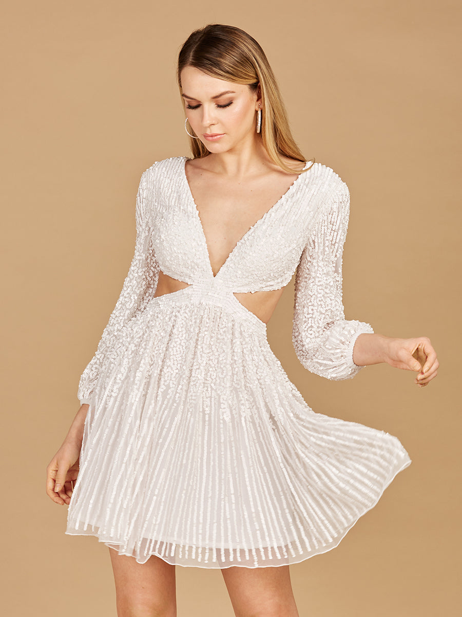 Long Sleeve Cut Out Dress with Lace Up Back 29288