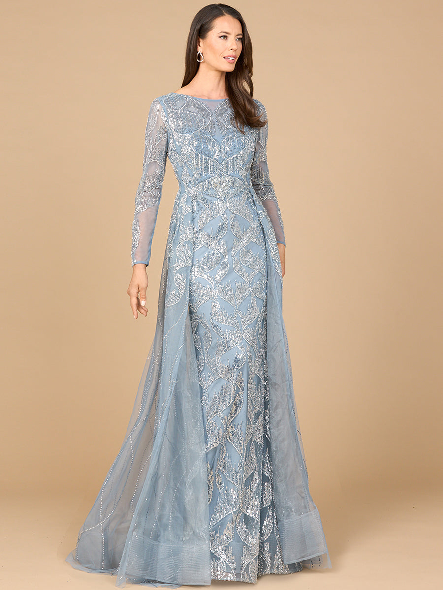 Long Sleeve Gown with Overskirt & High Neck 28933