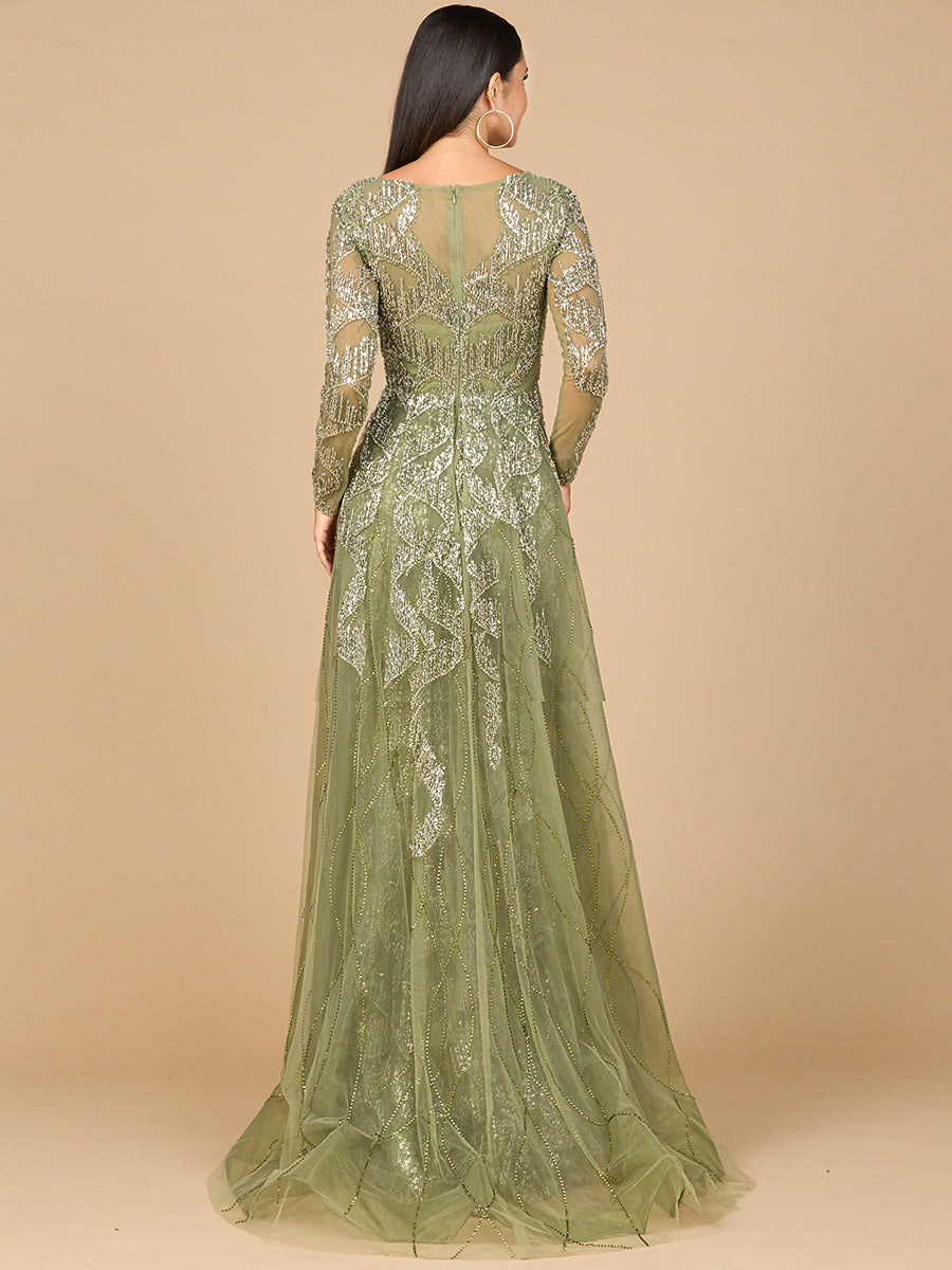 Long Sleeve Gown with Overskirt & High Neck 28933