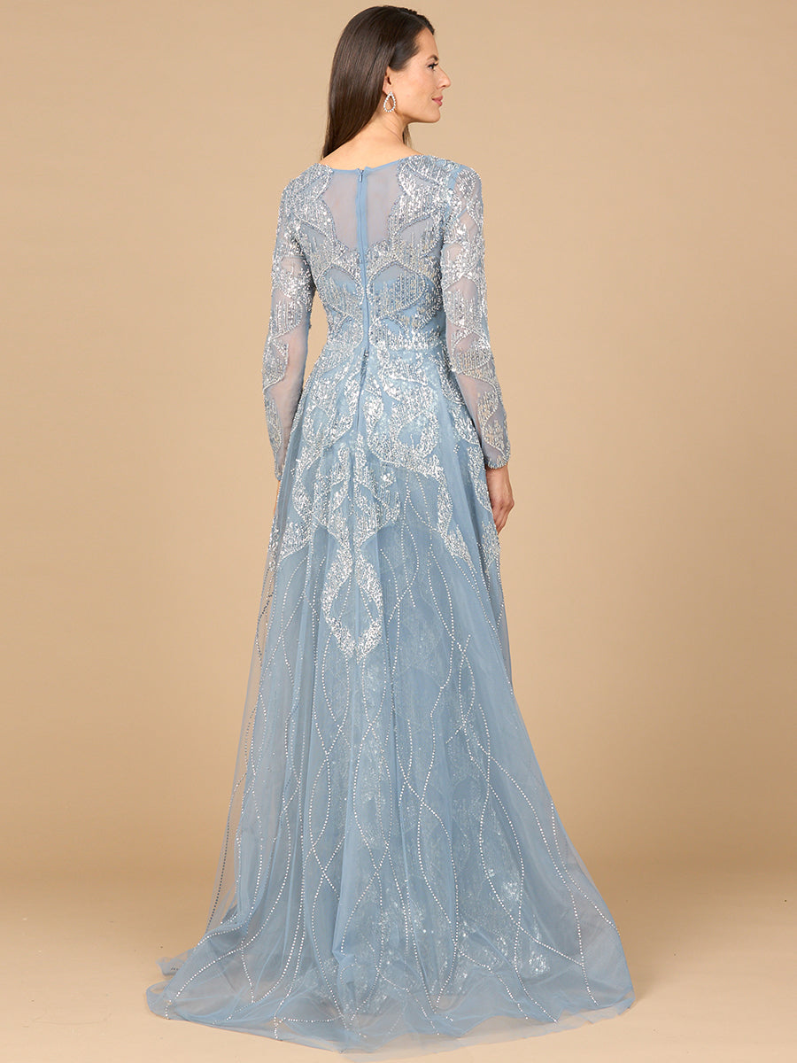 Long Sleeve Gown with Overskirt & High Neck 28933