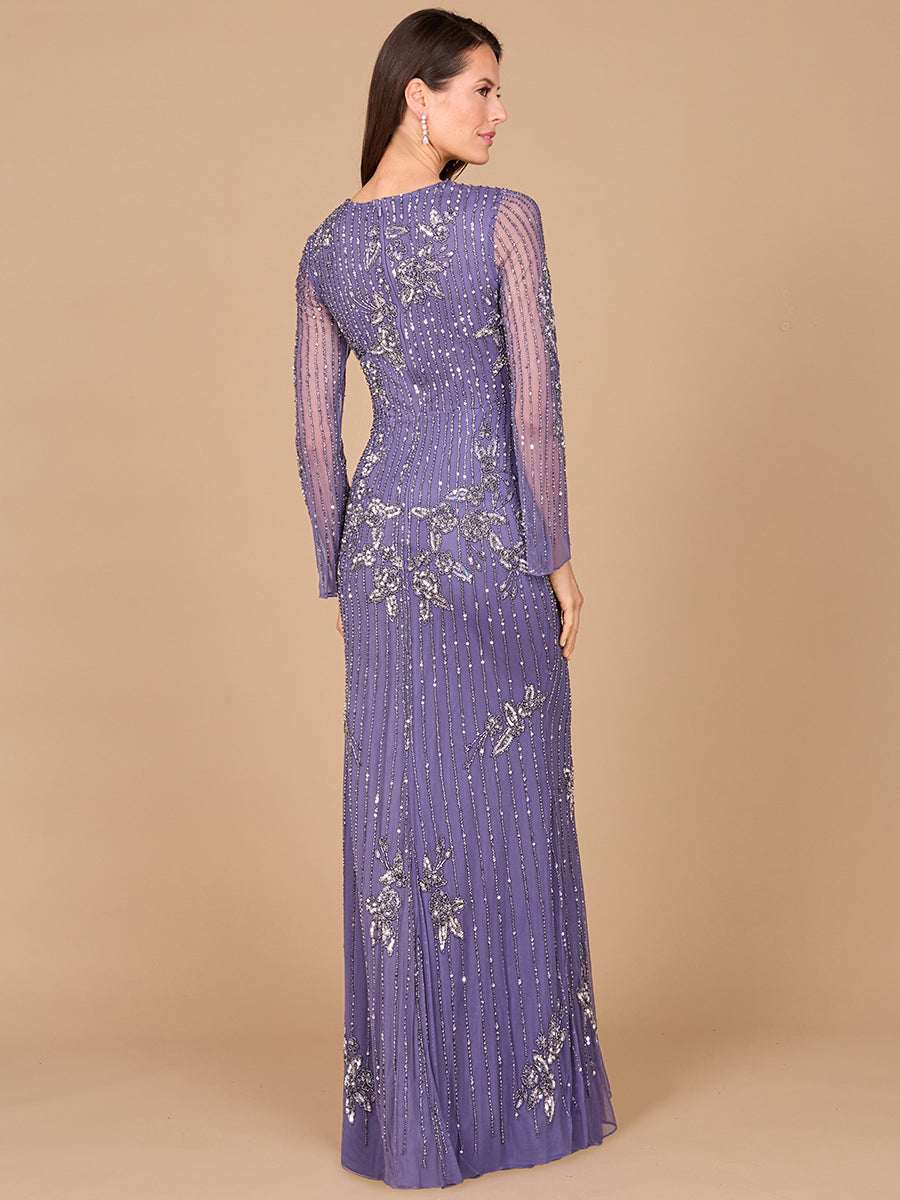 Long Sleeve, High Neck Beaded Gown - OUTLET 29079