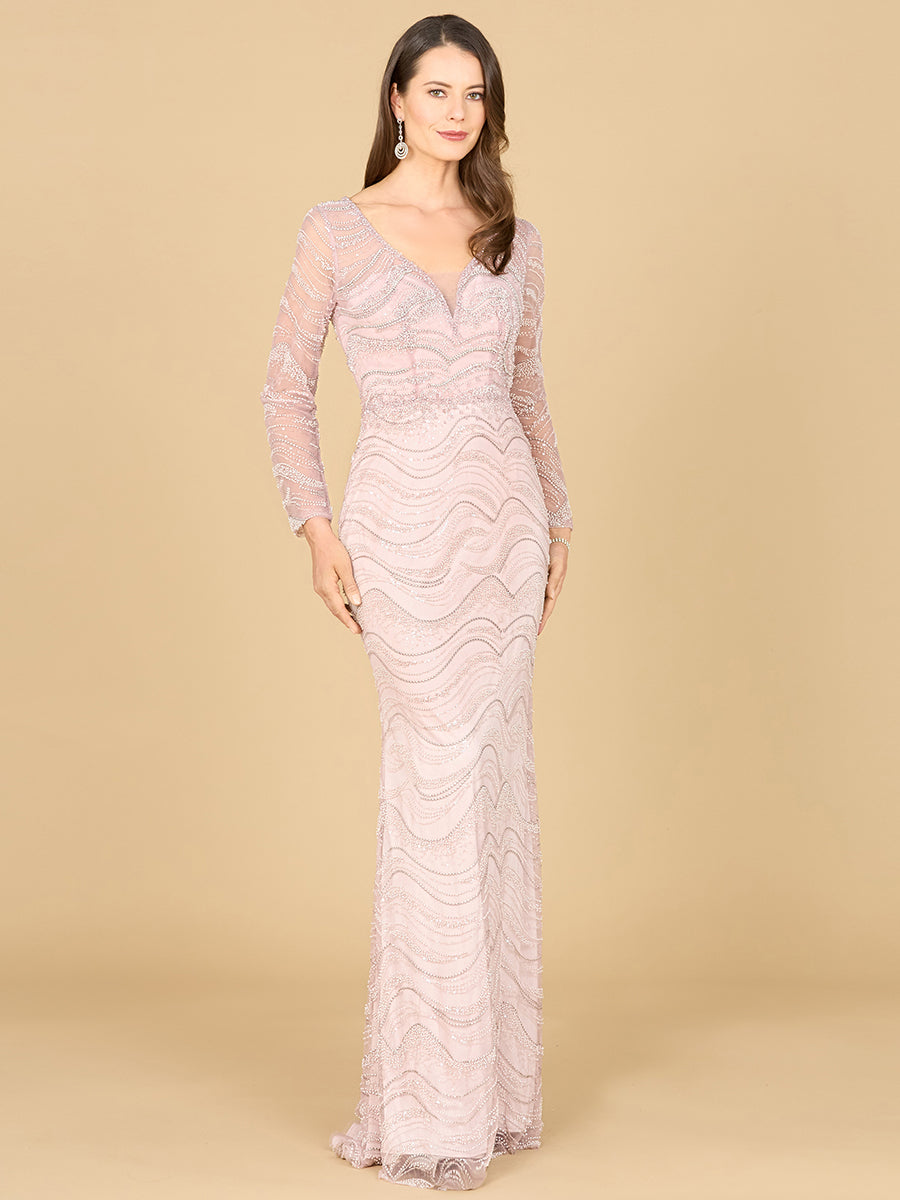 Long Sleeve Lace Fitted Gown 29152