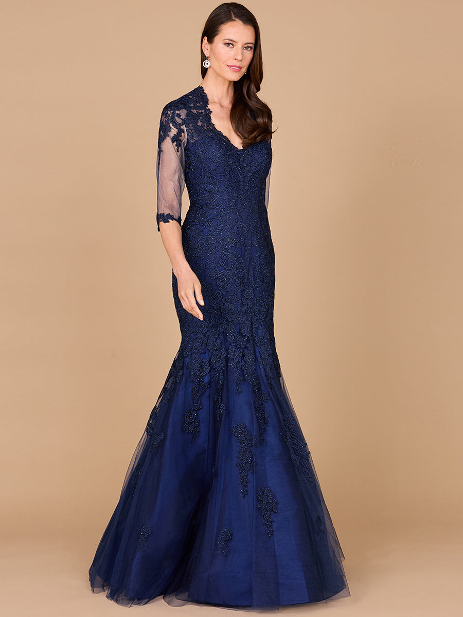 Long Sleeve Mermaid Lace Gown 29019