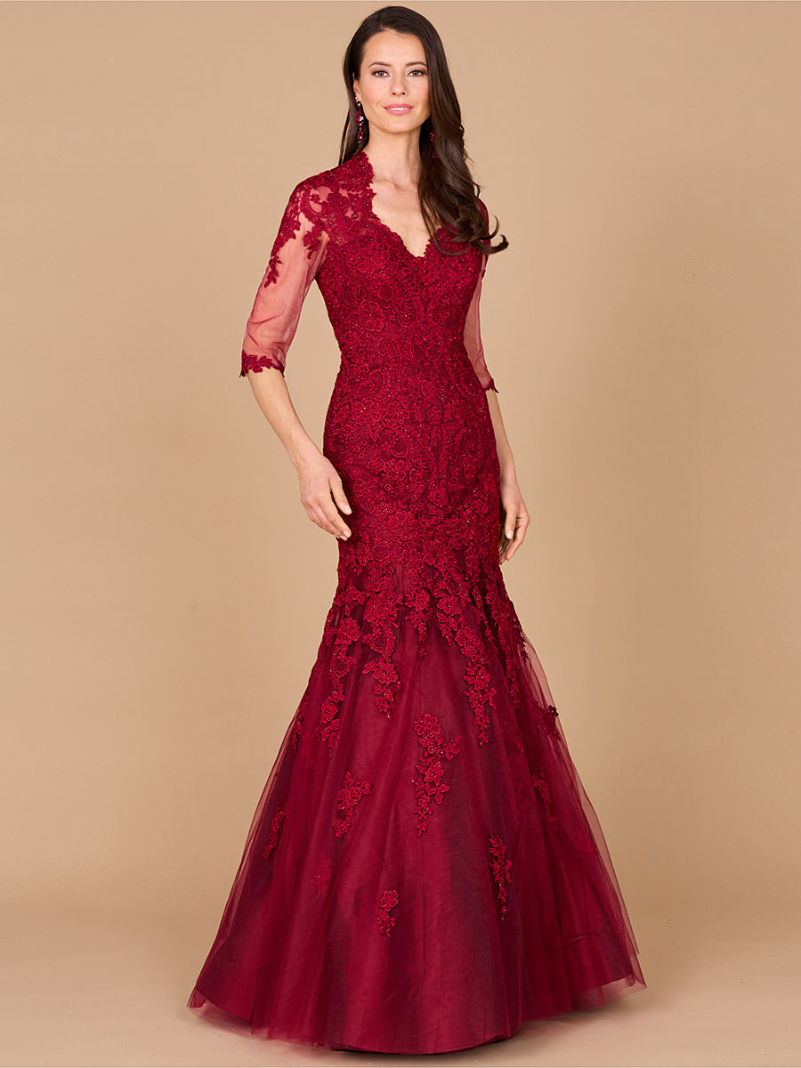 Long Sleeve Mermaid Lace Gown 29019