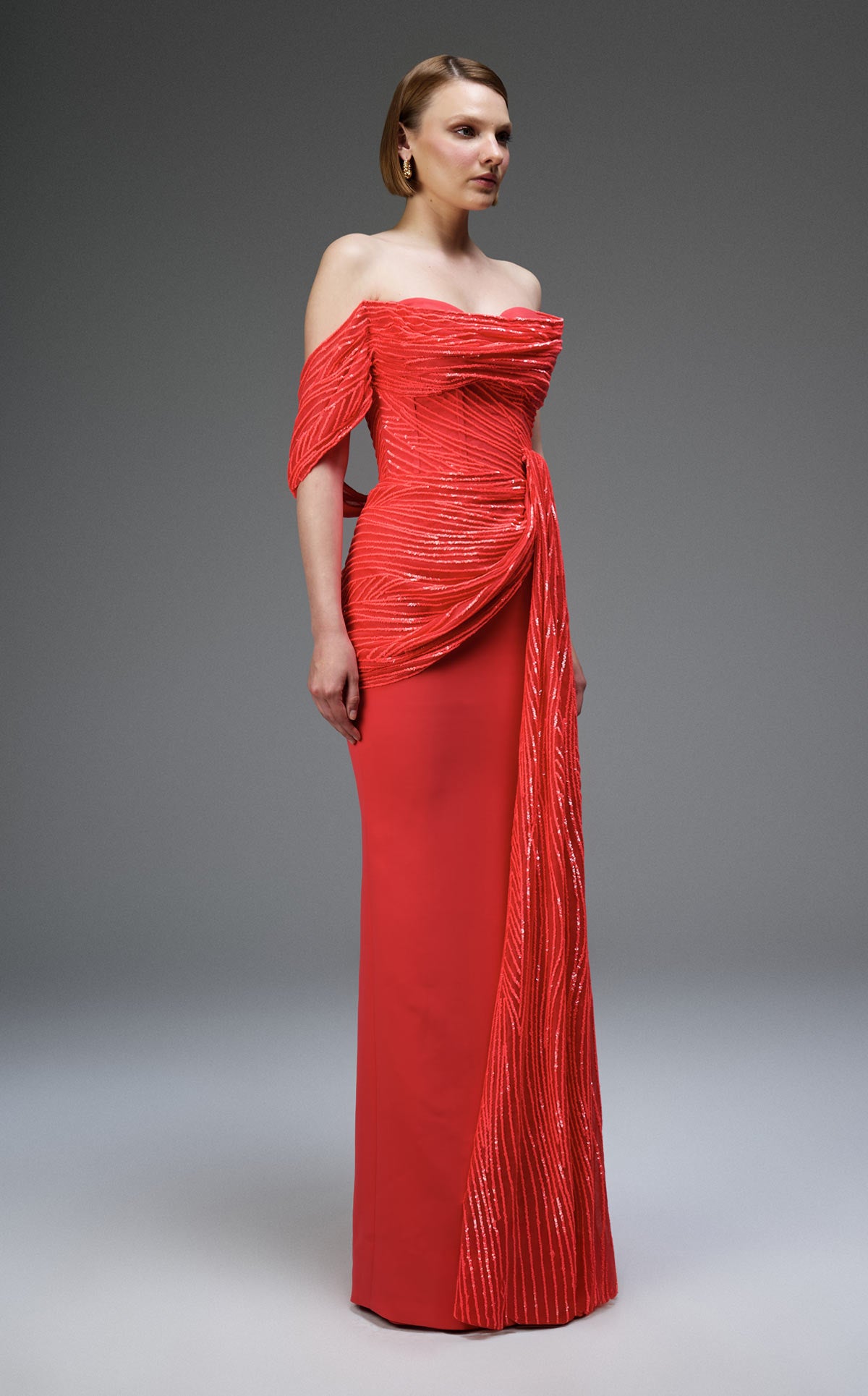 Luxurious Crimson Masterpiece with Cascading Organza E0104