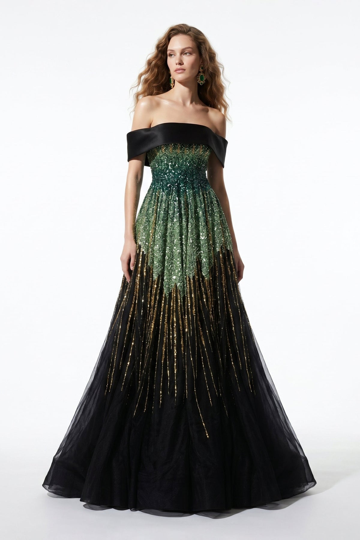 Li Beirut M1009 – Off-Shoulder Embellished Gown with Gradient Sequin Bodice