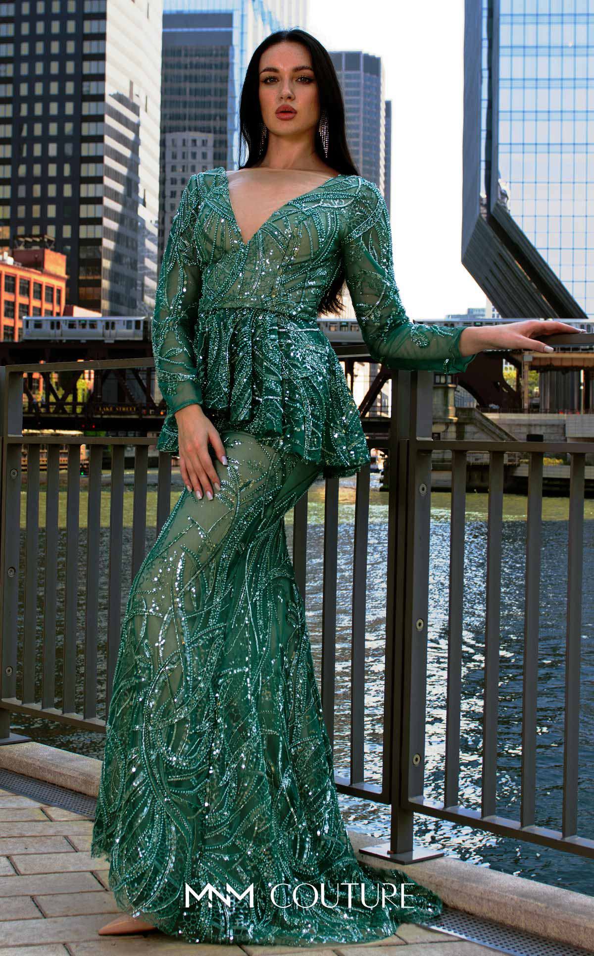 MNM Couture Style M1140 - Elegant Sequined Mermaid Gown with Dramatic Charm