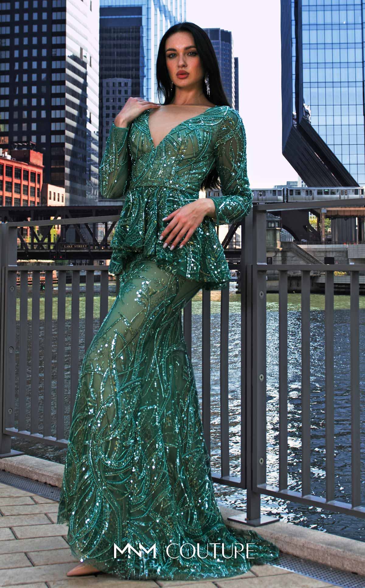 MNM Couture Style M1140 - Elegant Sequined Mermaid Gown with Dramatic Charm