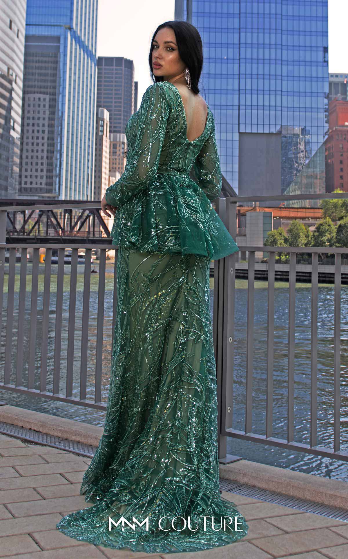 MNM Couture Style M1140 - Elegant Sequined Mermaid Gown with Dramatic Charm