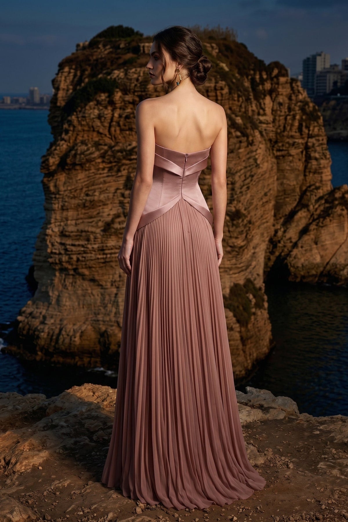 Li Beirut M1237 – Blush Strapless Pleated Evening Gown