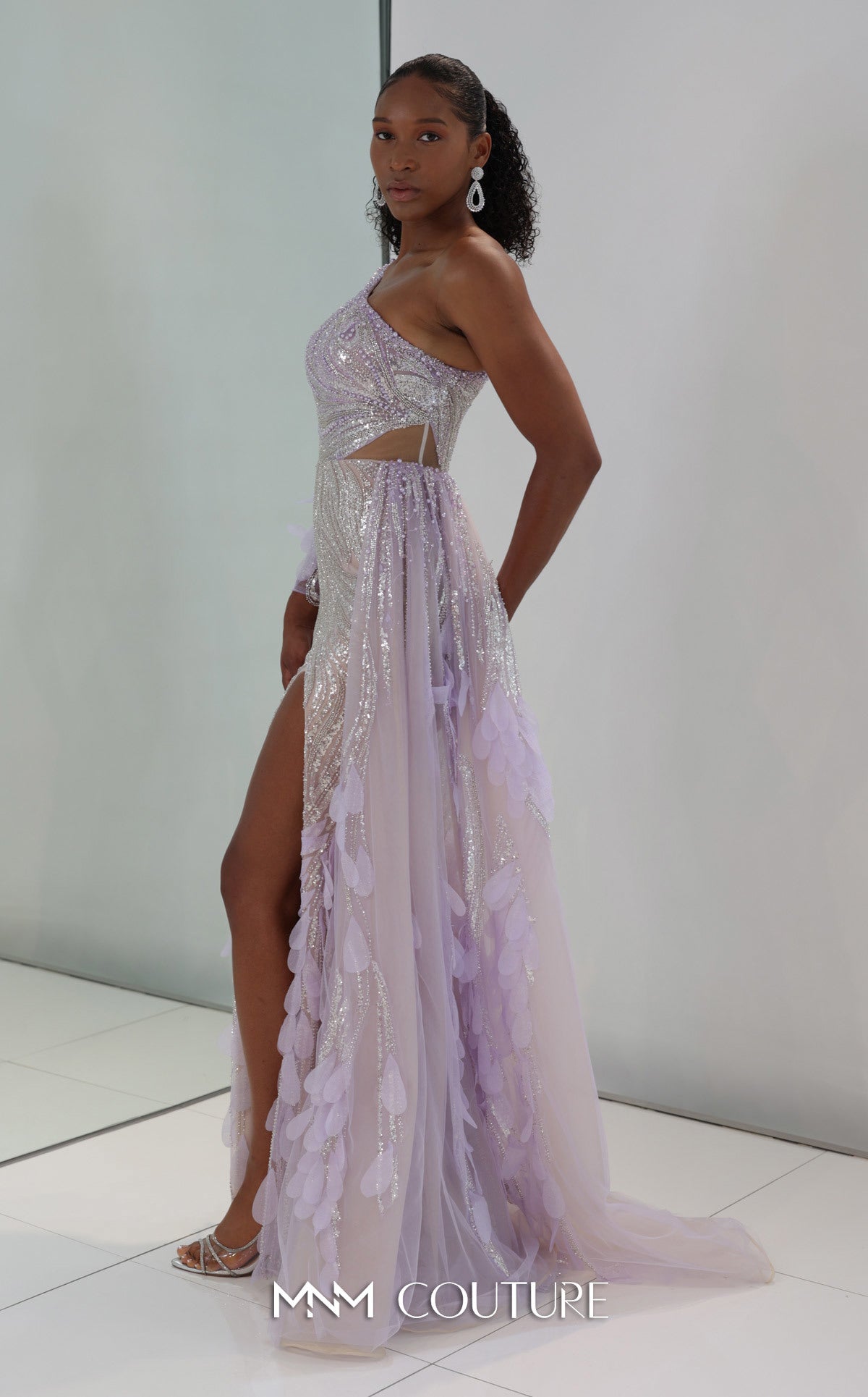 MNM Couture M1310 - Asymmetric A-Line Gown with Sequin Overskirt