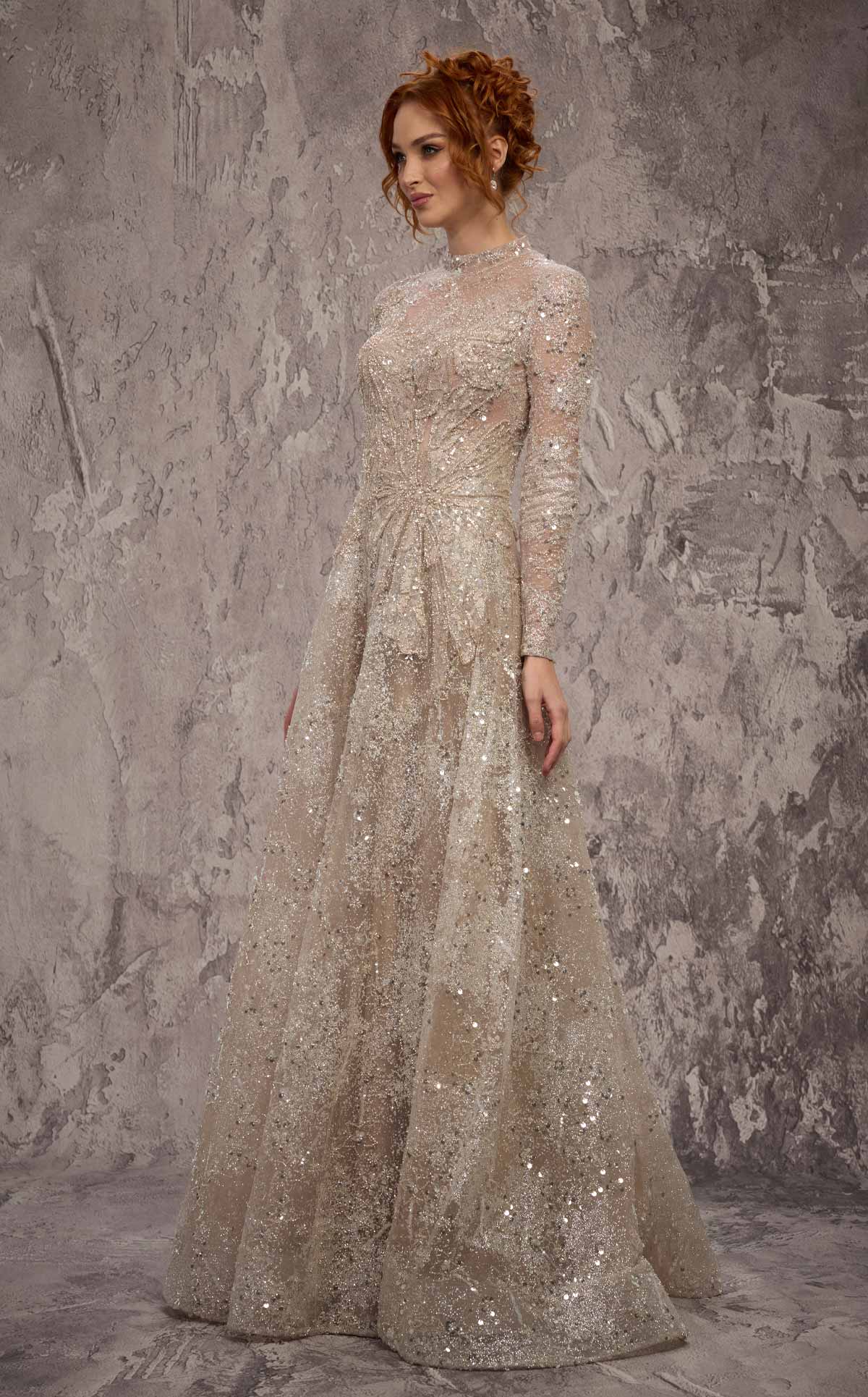 MNM Couture J02720: Sequined Jewel Neck A-Line Gown