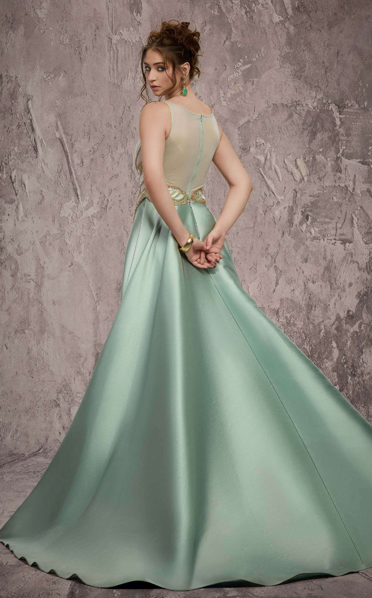 MNM Couture J03503: Beaded Column Gown with Overskirt