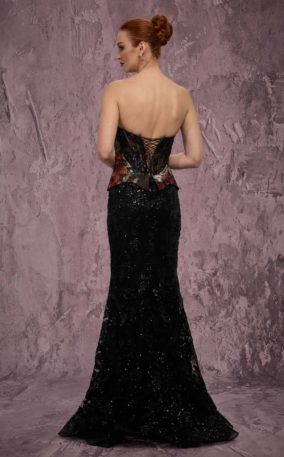 MNM Couture J03569: Beaded Mermaid Gown with Peplum