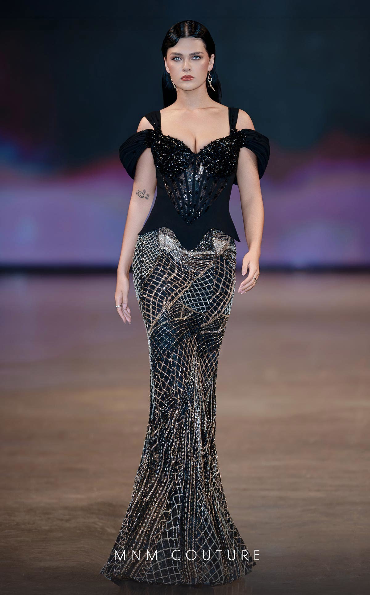MNM Couture J03603: Beaded Off-Shoulder Mermaid Gown