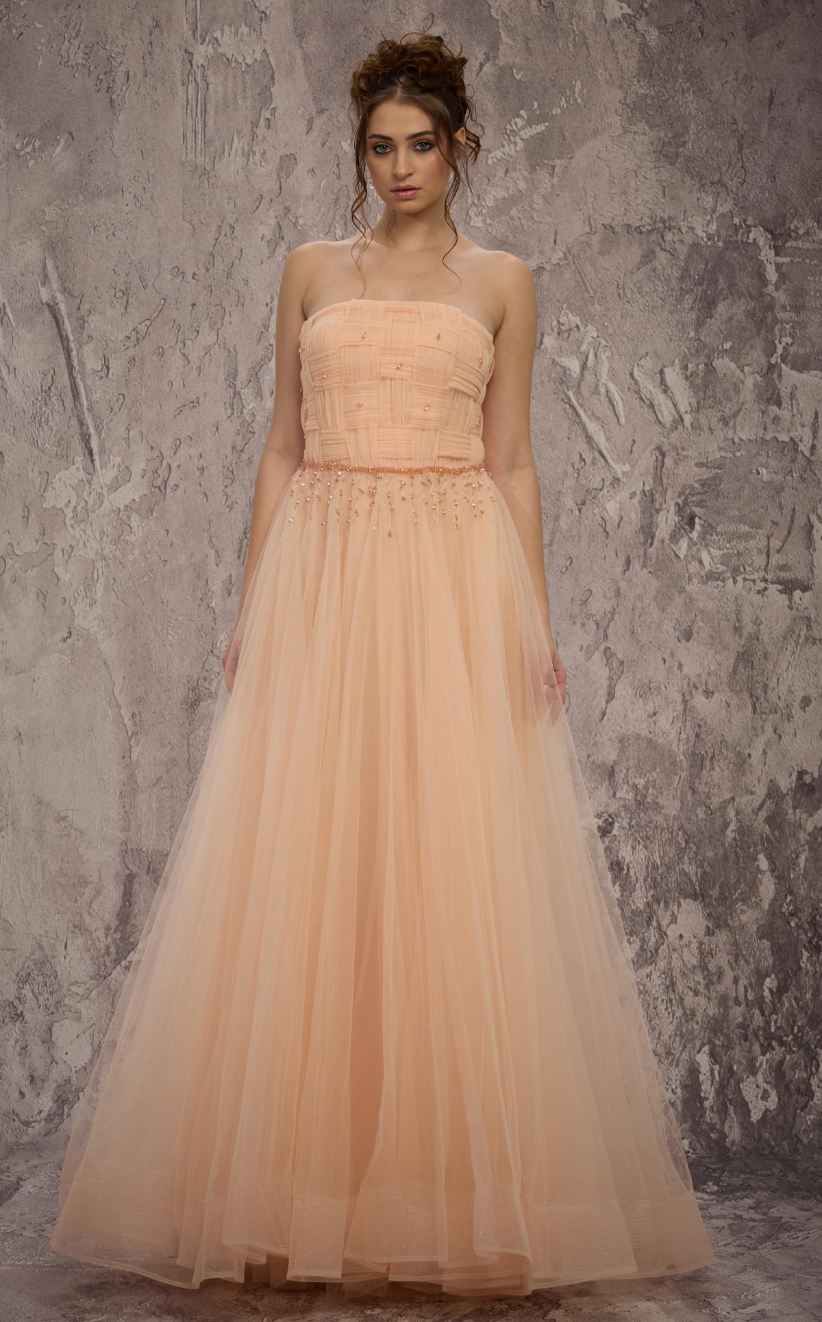 MNM Couture J03604: Strapless Basket-Weave Organza Gown