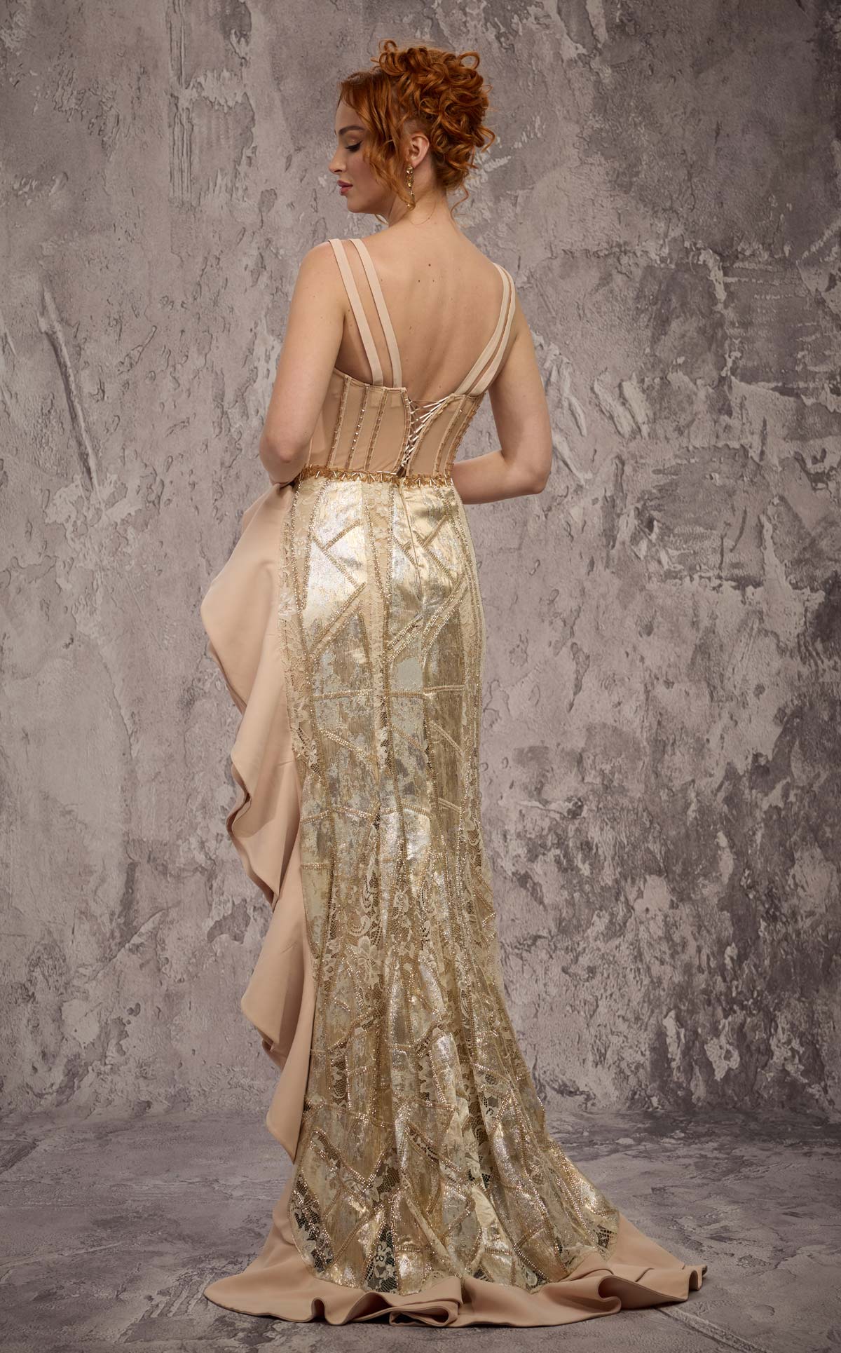 MNM Couture J03632: Beaded Molly Corset Column Gown