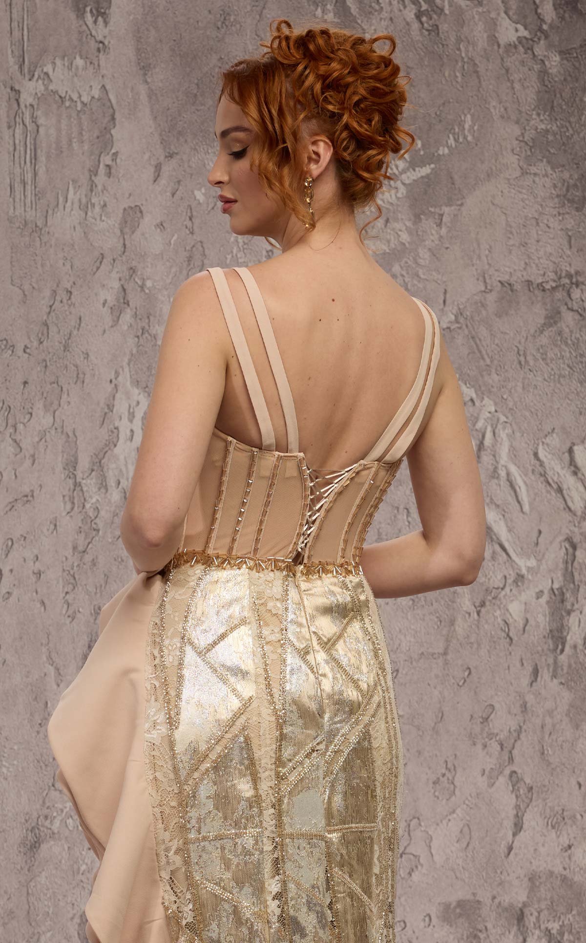 MNM Couture J03632: Beaded Molly Corset Column Gown