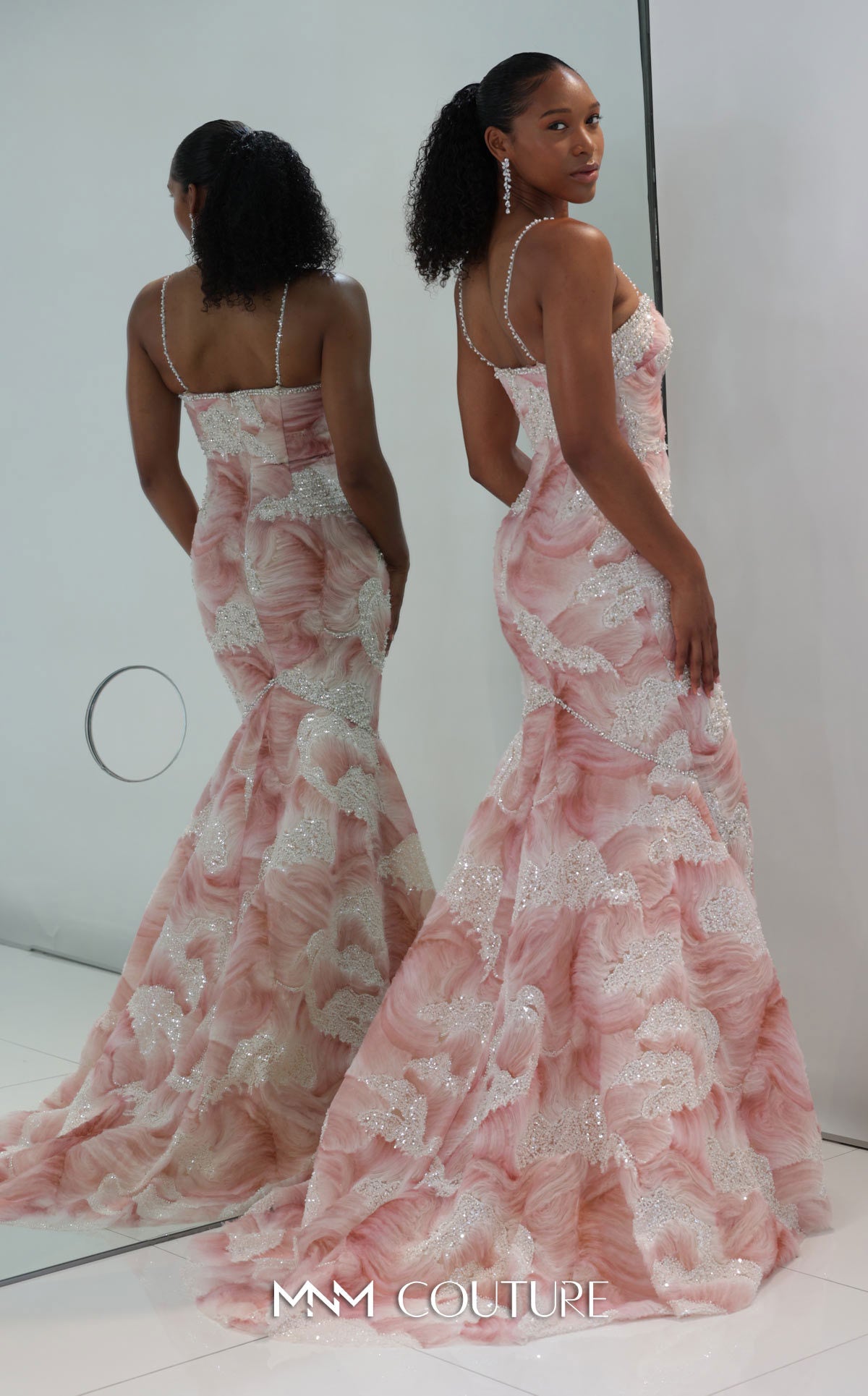 MNM Couture M1133 - 3D Wave Tulle Mermaid Gown with Pearl Detailing