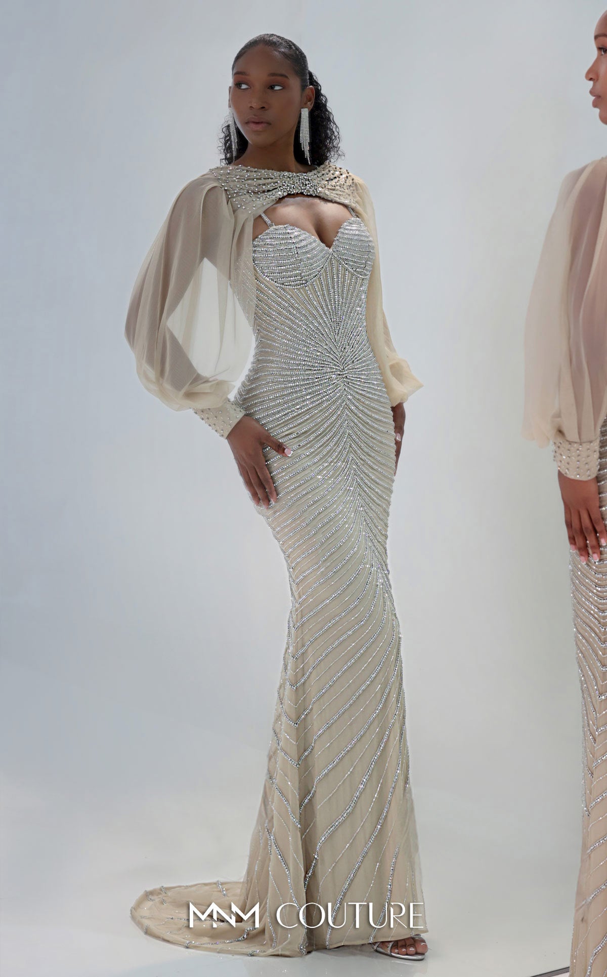 MNM Couture M1191 Beaded Crystal Mermaid Gown with Sweetheart Neckline