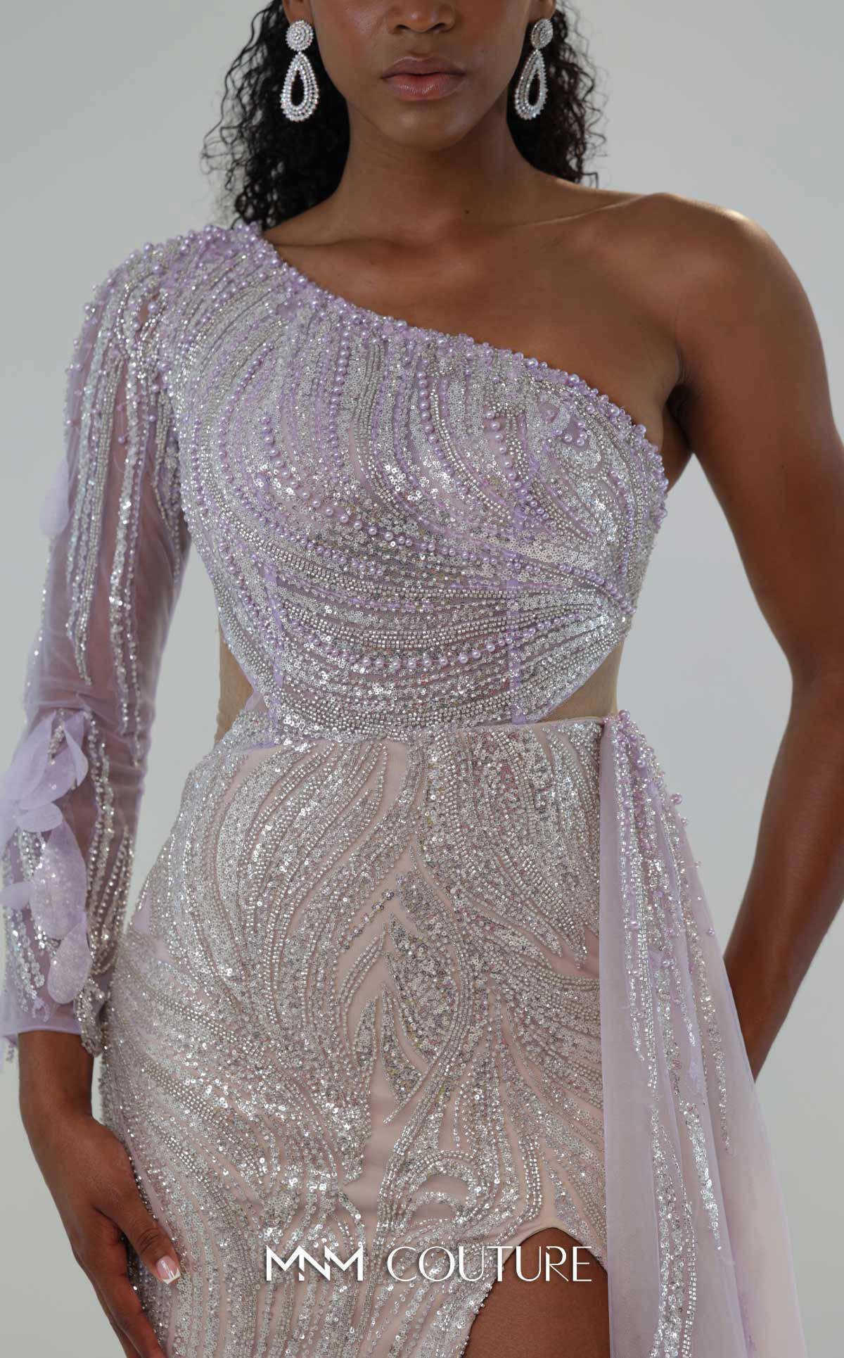 MNM Couture M1310 - Asymmetric A-Line Gown with Sequin Overskirt