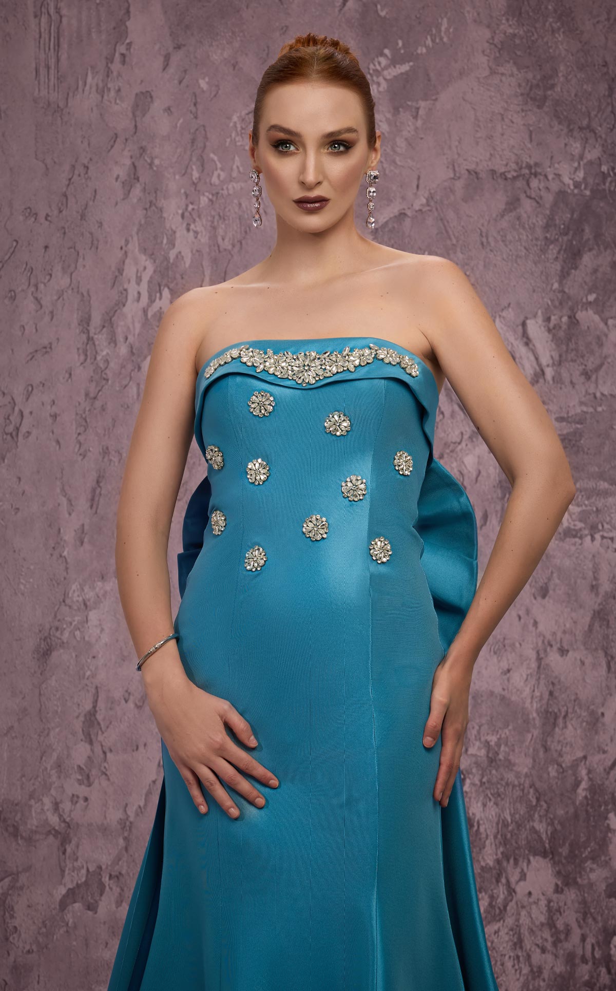 MNM Couture Q5574: Strapless Mermaid Gown with Bow Train