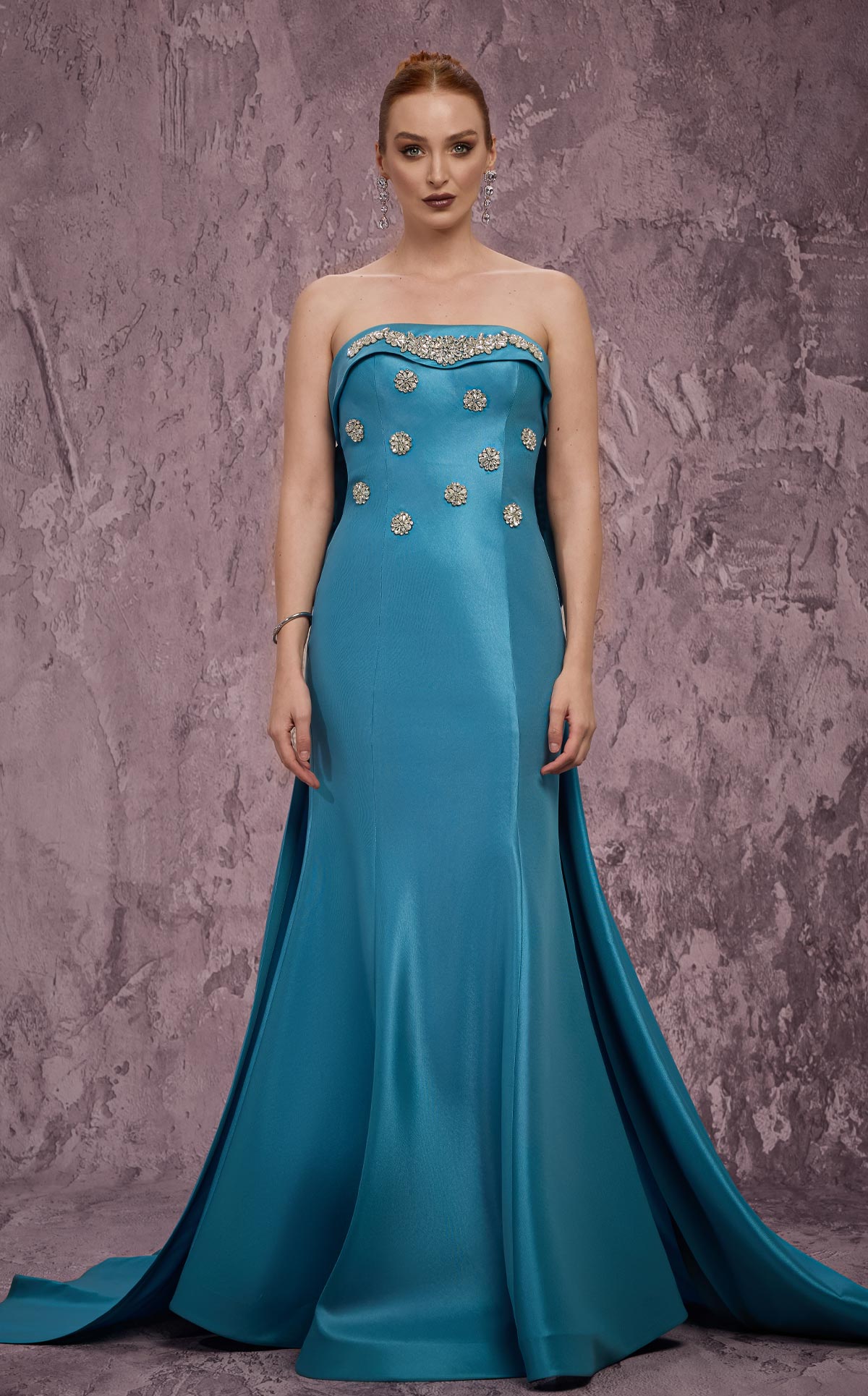 MNM Couture Q5574: Strapless Mermaid Gown with Bow Train