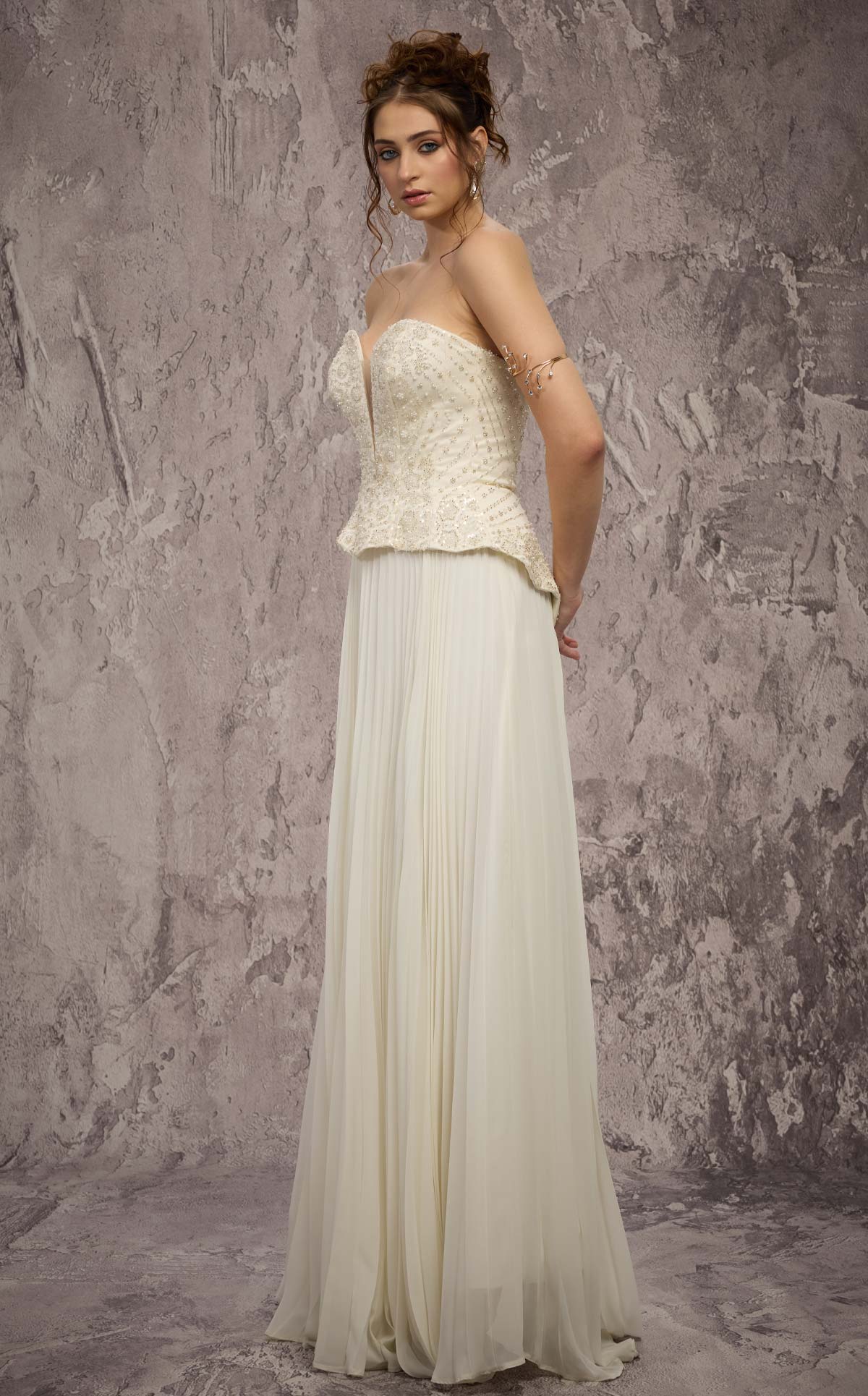 MNM Couture Q7715: Beaded Corset Chiffon A-Line Gown