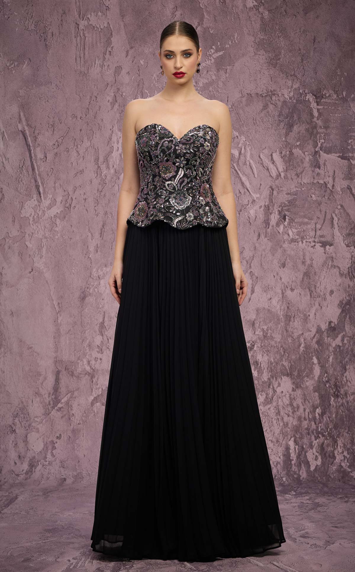 MNM Couture Q7778: Beaded Corset Chiffon Gown