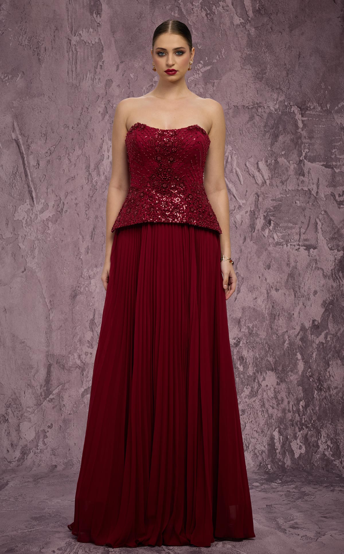 MNM Couture Q7788: Pleated Chiffon A-Line Gown