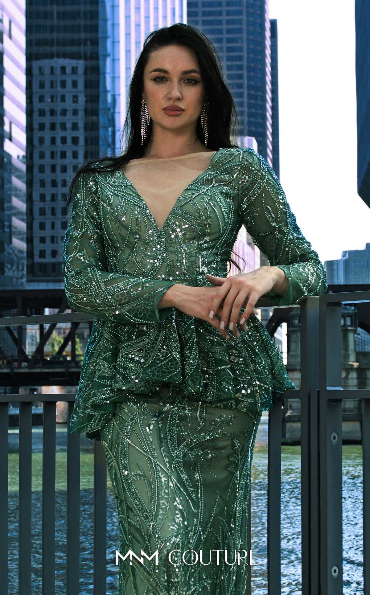 MNM Couture Style M1140 - Elegant Sequined Mermaid Gown with Dramatic Charm