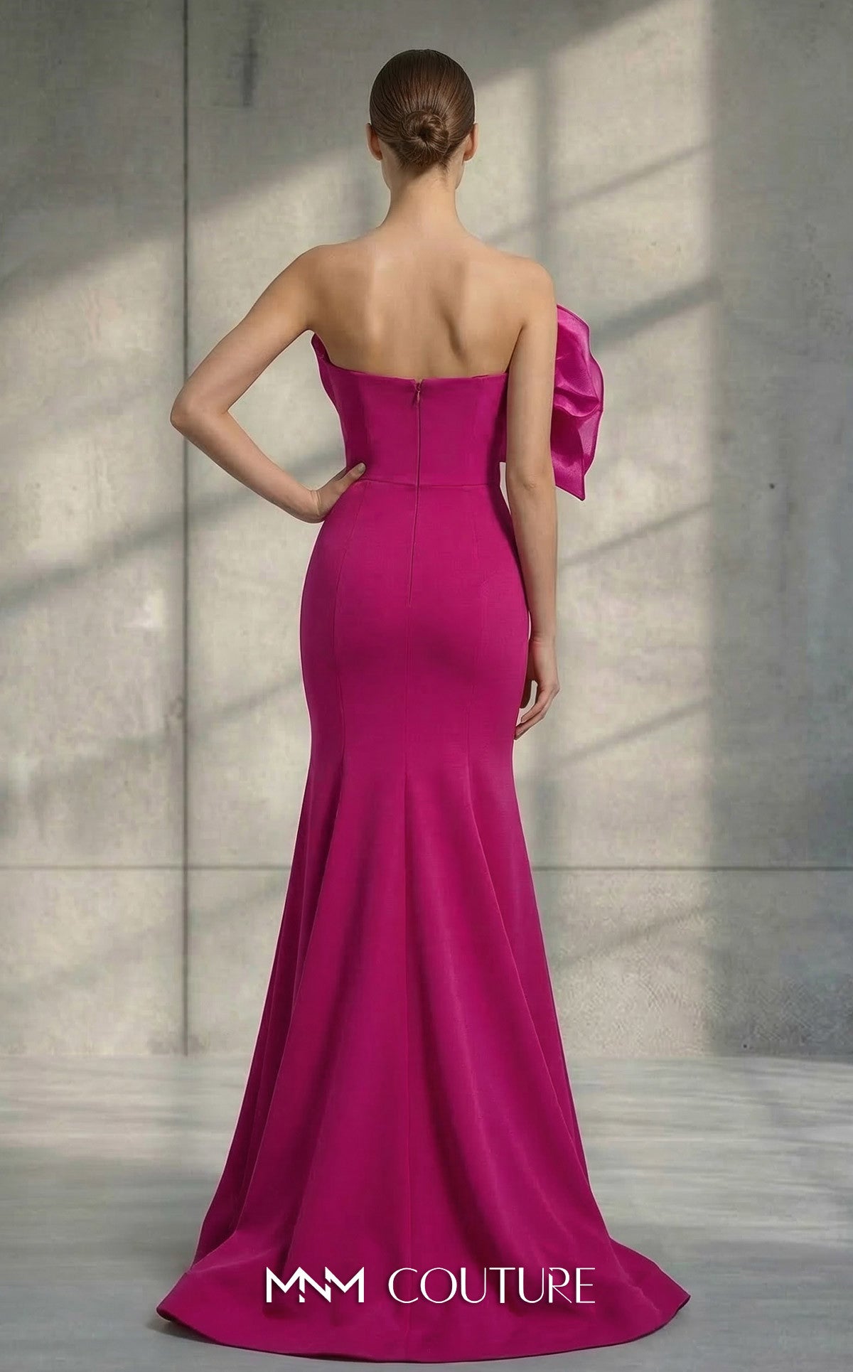 MNM Couture V07107 Fuchsia Sculptural Ruffle Mermaid Gown