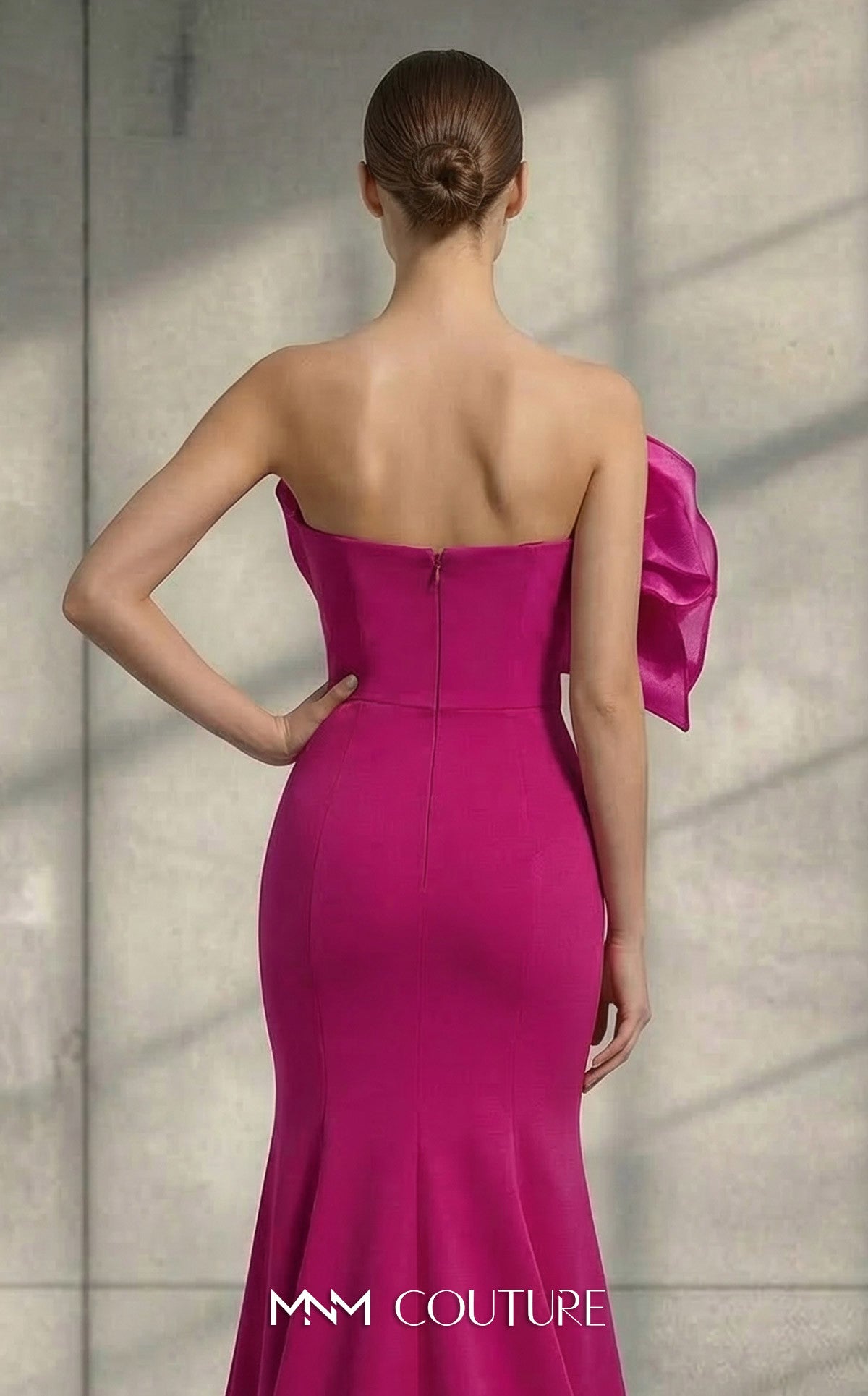 MNM Couture V07107 Fuchsia Sculptural Ruffle Mermaid Gown