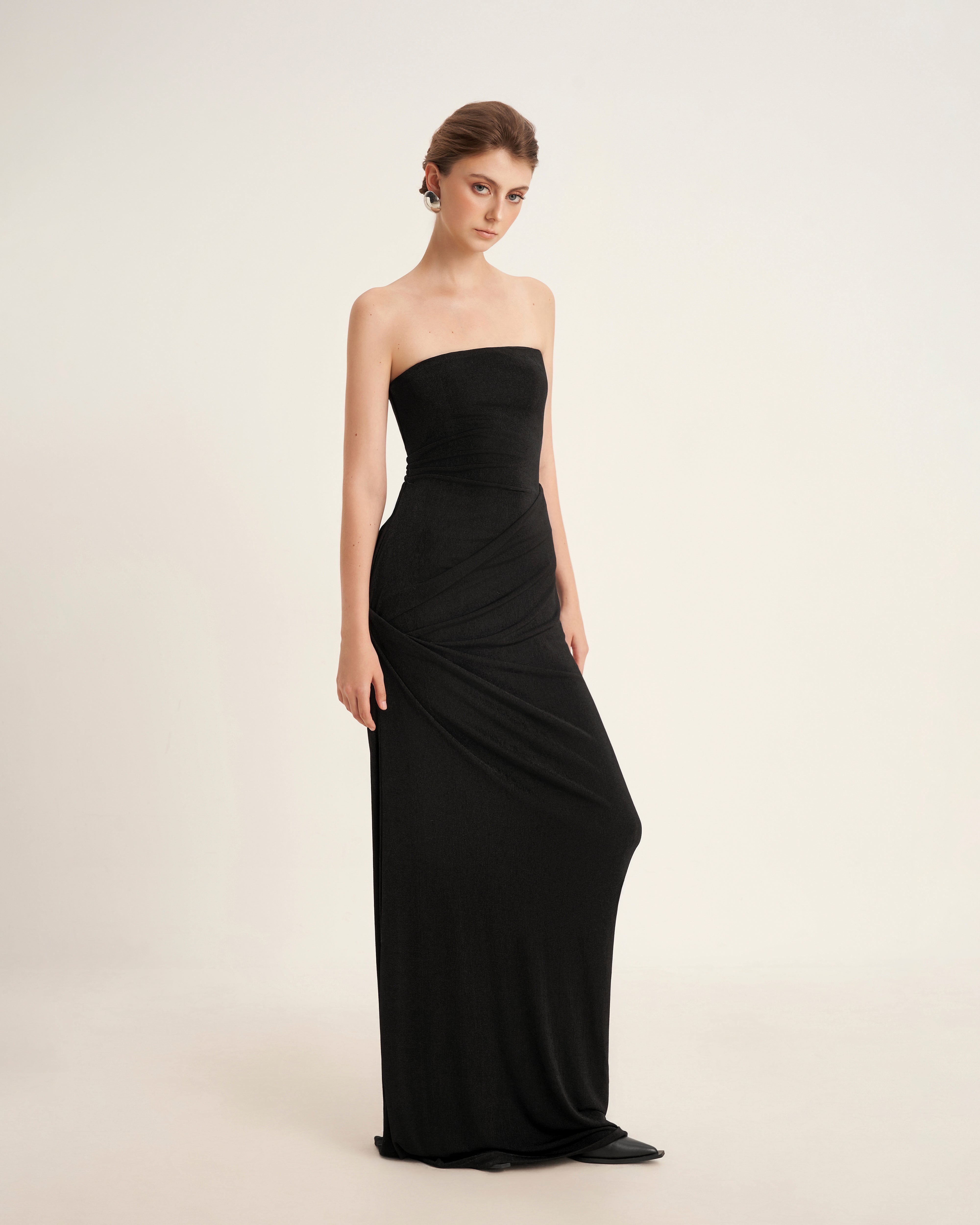 Mirer - Pansy Sheath Elastance Jersey Maxi Dress With Cape