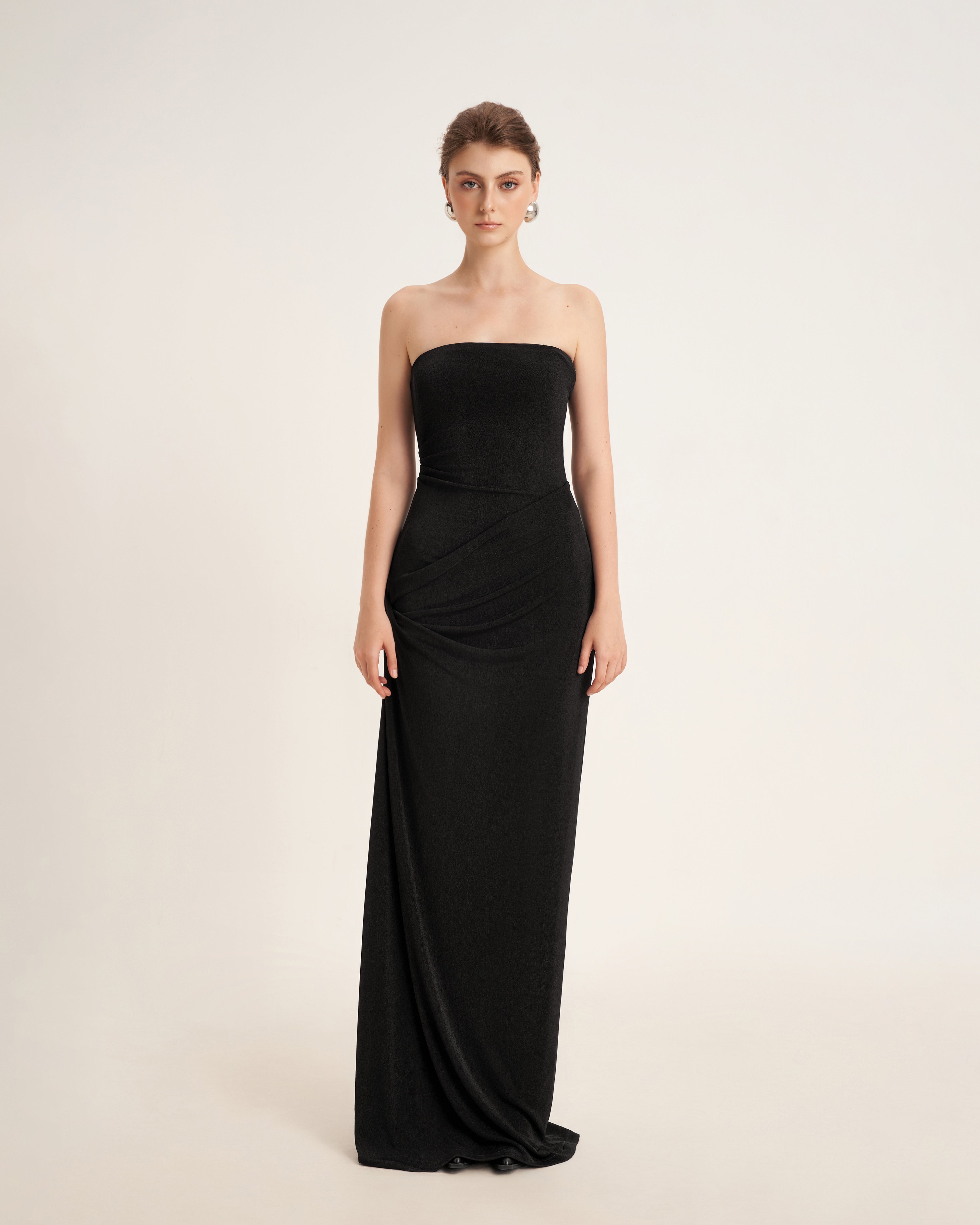Mirer - Pansy Sheath Elastance Jersey Maxi Dress With Cape