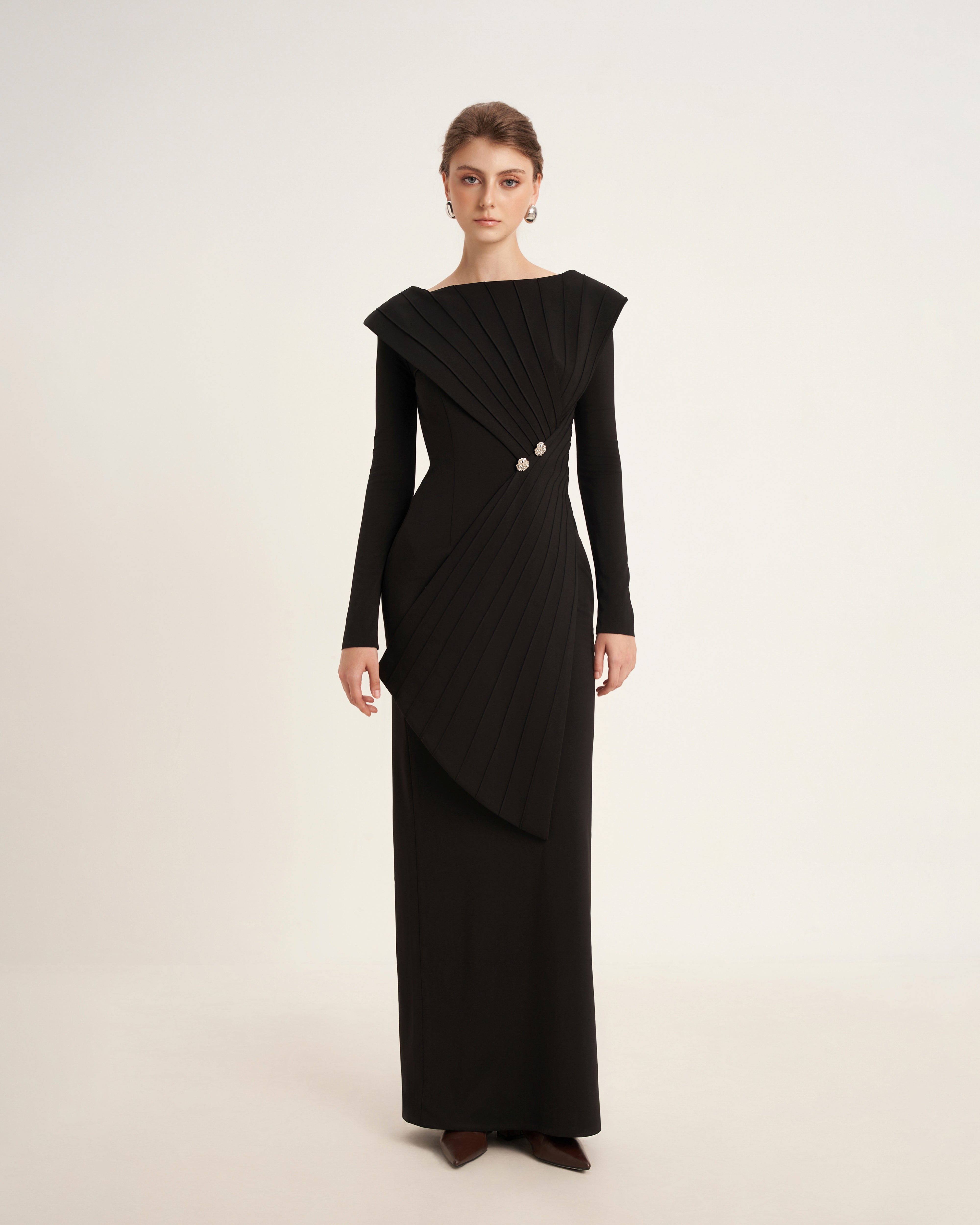 Mirer - Salvia Sheath Ponte Knit Maxi Dress