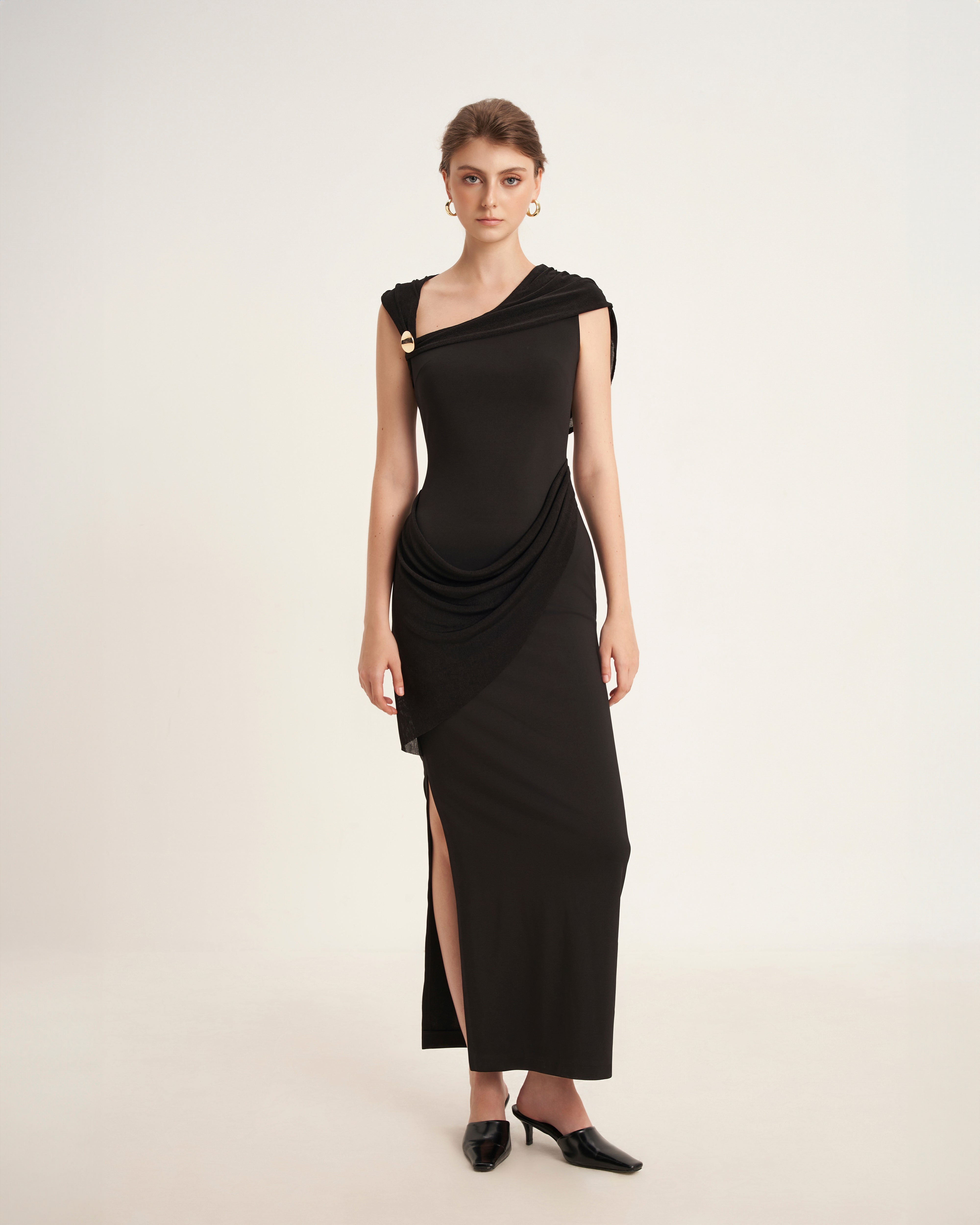 Mirer - Elderberry Sheath Ponte Knit Maxi Dress