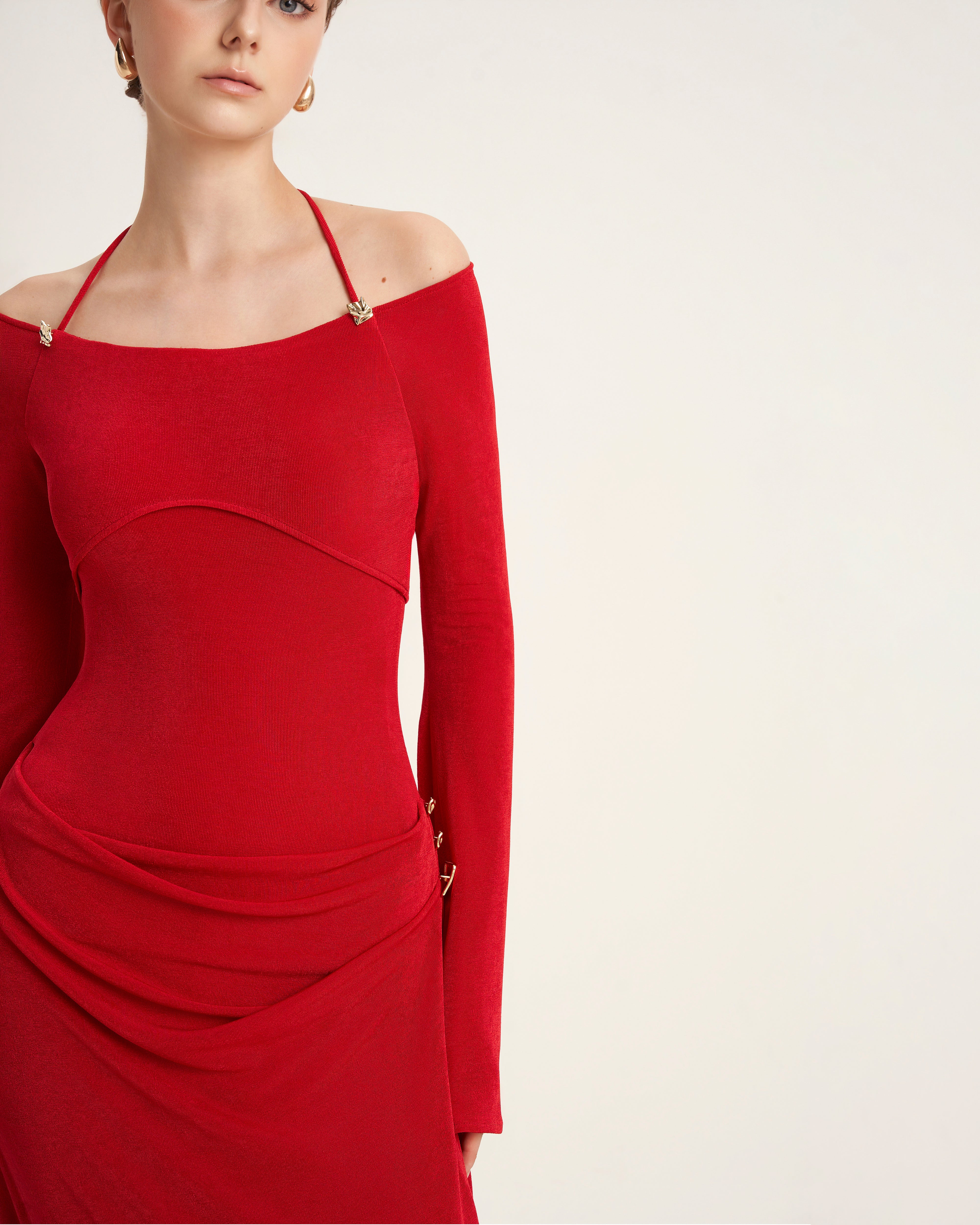Mirer - Cassia Sheath Elastance Jersey Maxi Dress