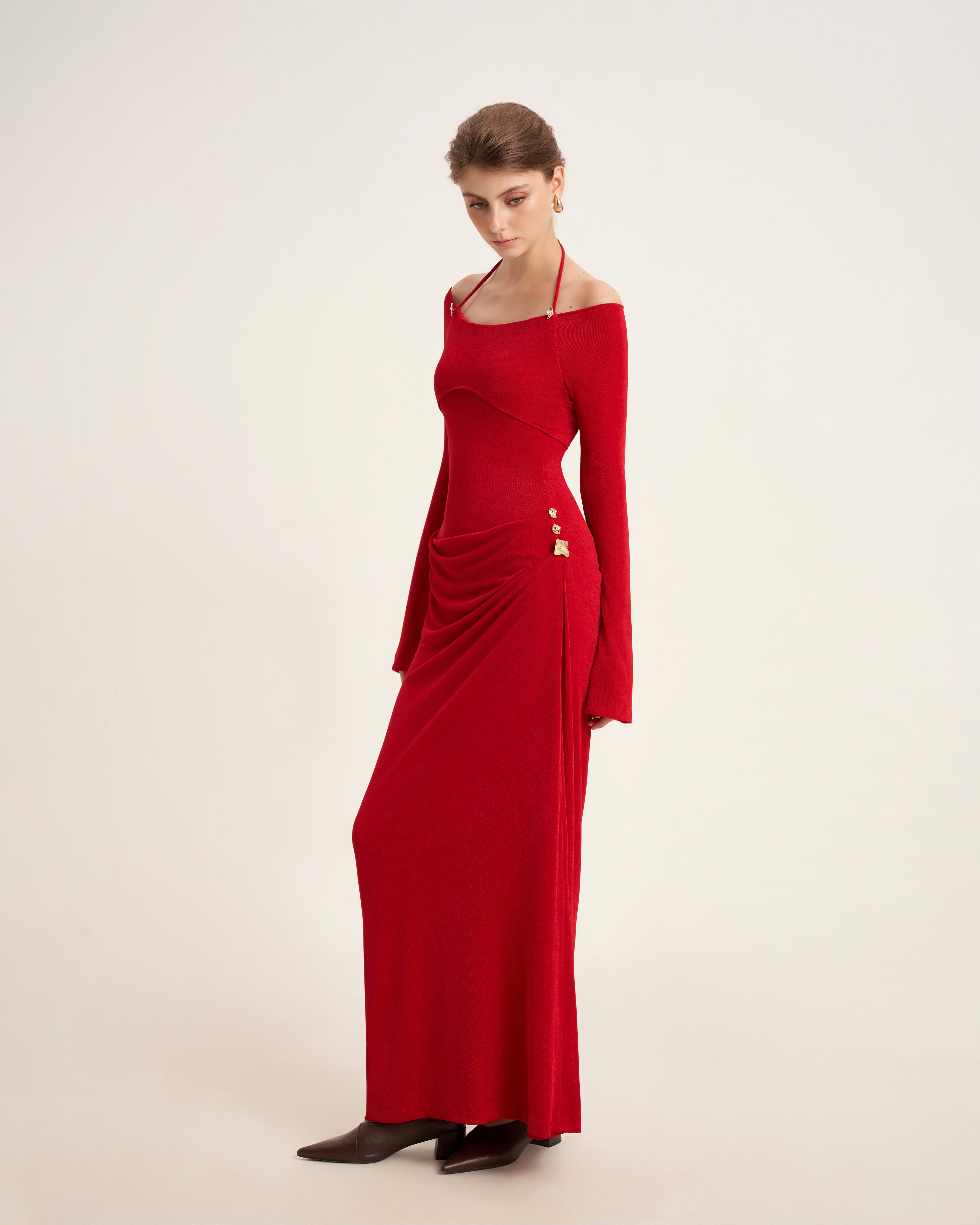 Mirer - Cassia Sheath Elastance Jersey Maxi Dress