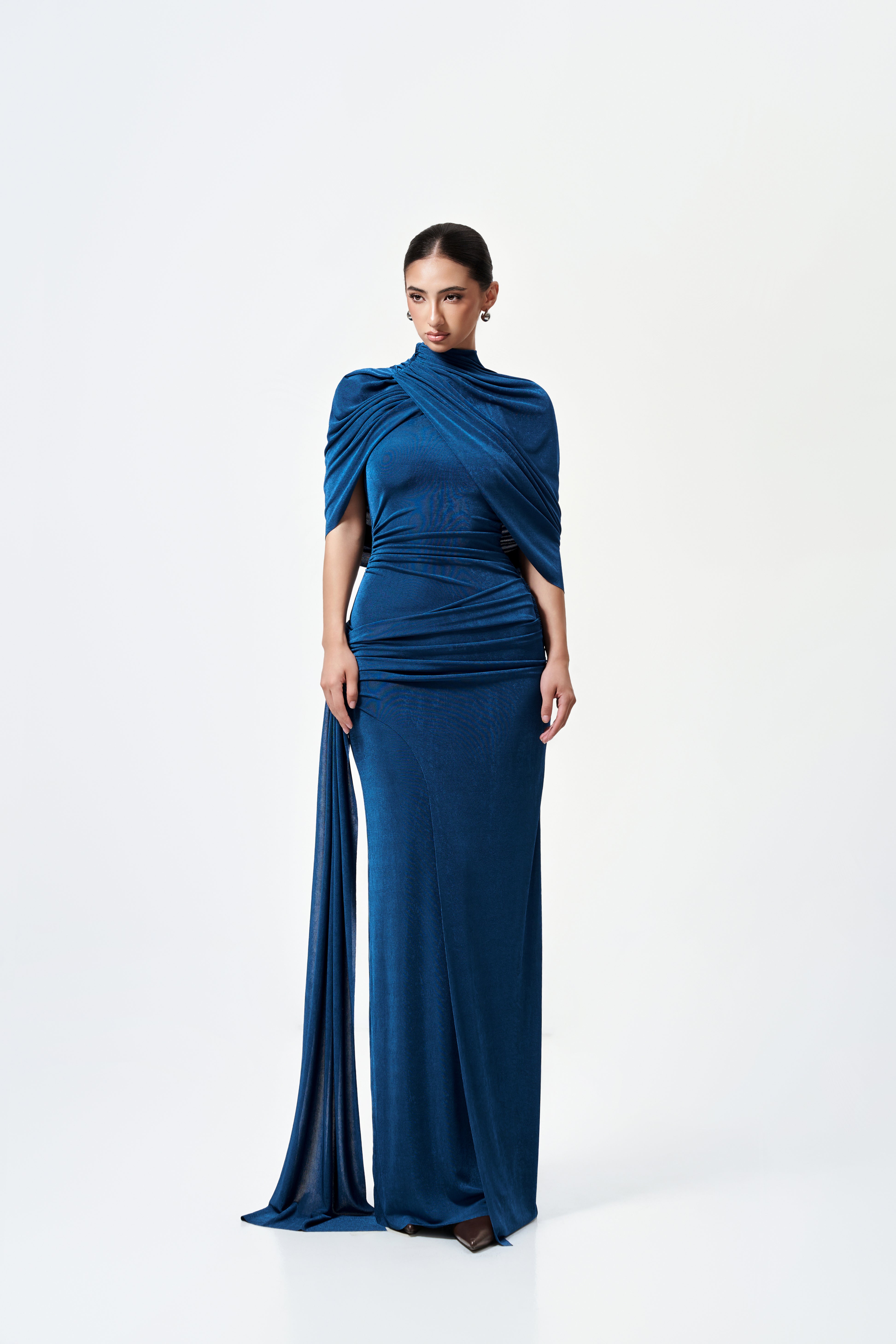 Mirer - Athena Sheath Elastance Jersey Maxi Dress