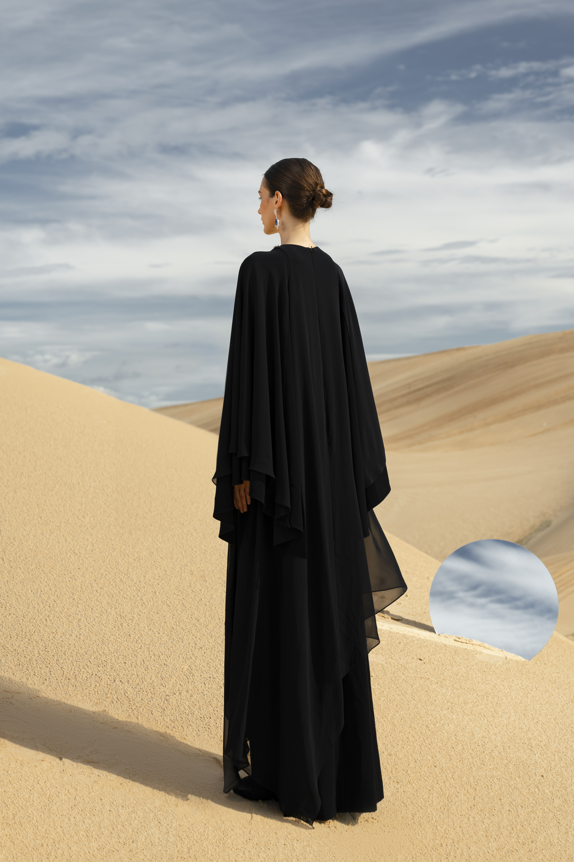 Malina Straight Cape Sleeved Chiffon Maxi Dress